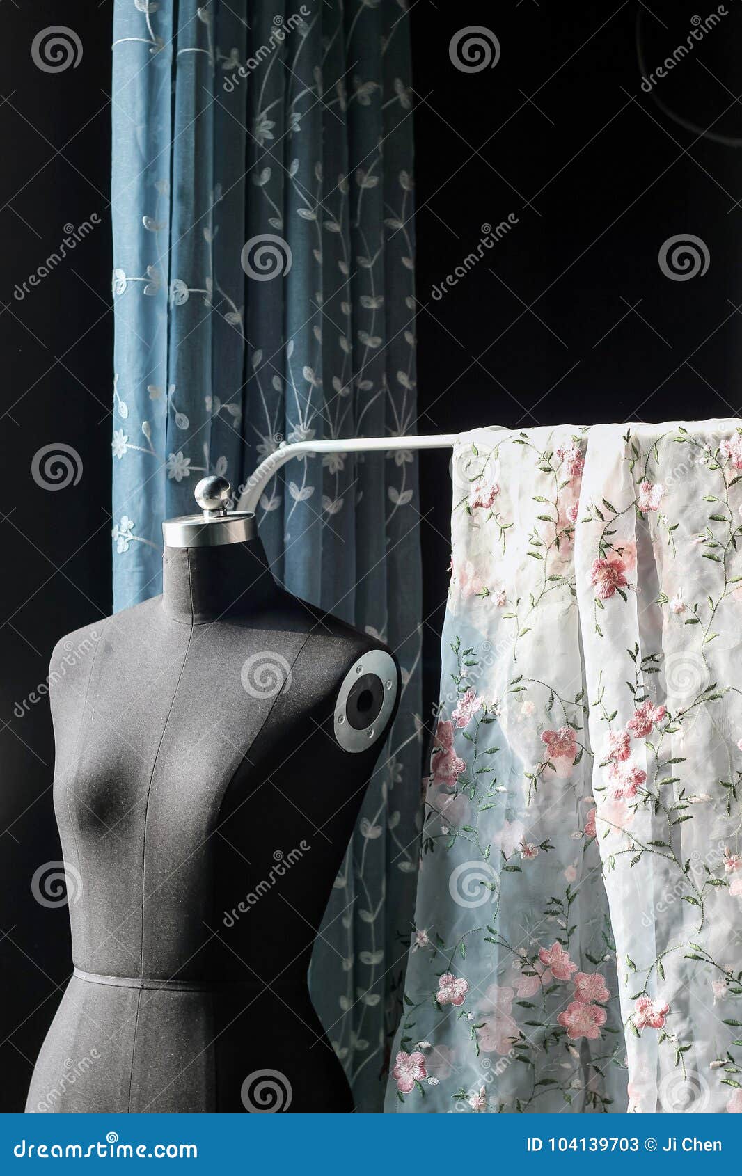 Female Model with Flower Fabric Stock Image - Image of black, wear ...