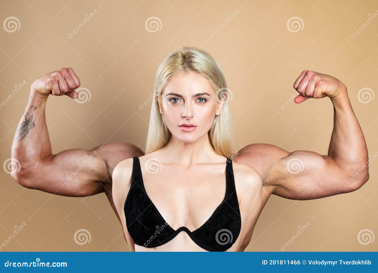 Female Model Keeps Fit and Healthy, Raises Hands and Shows Muscles, Power.  Strong Muscle Arms. Funny Sport, Woman with Stock Photo - Image of female,  arms: 201811466