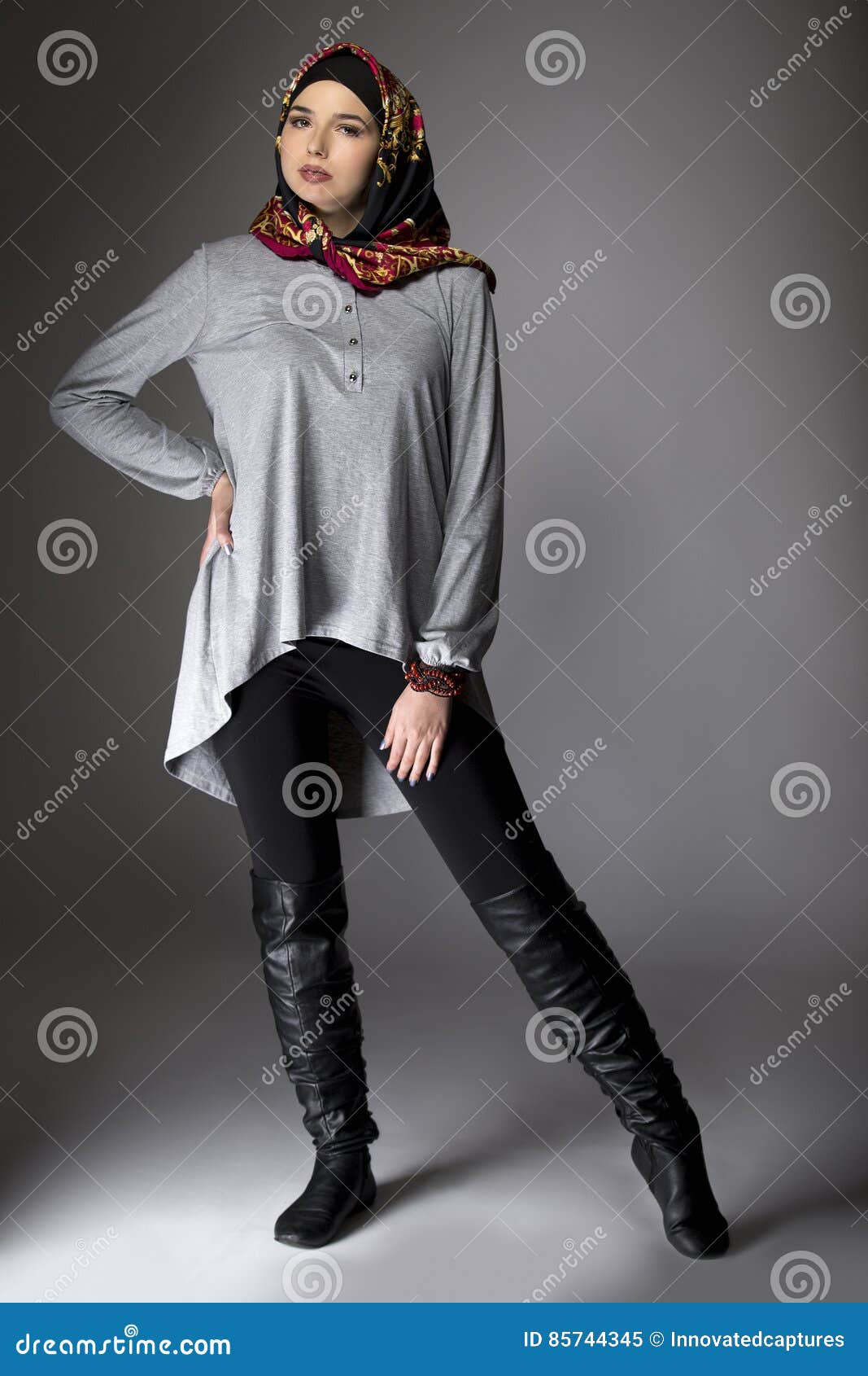 Female Modeling Hijab Fashion In Studio Stock Image Image Of