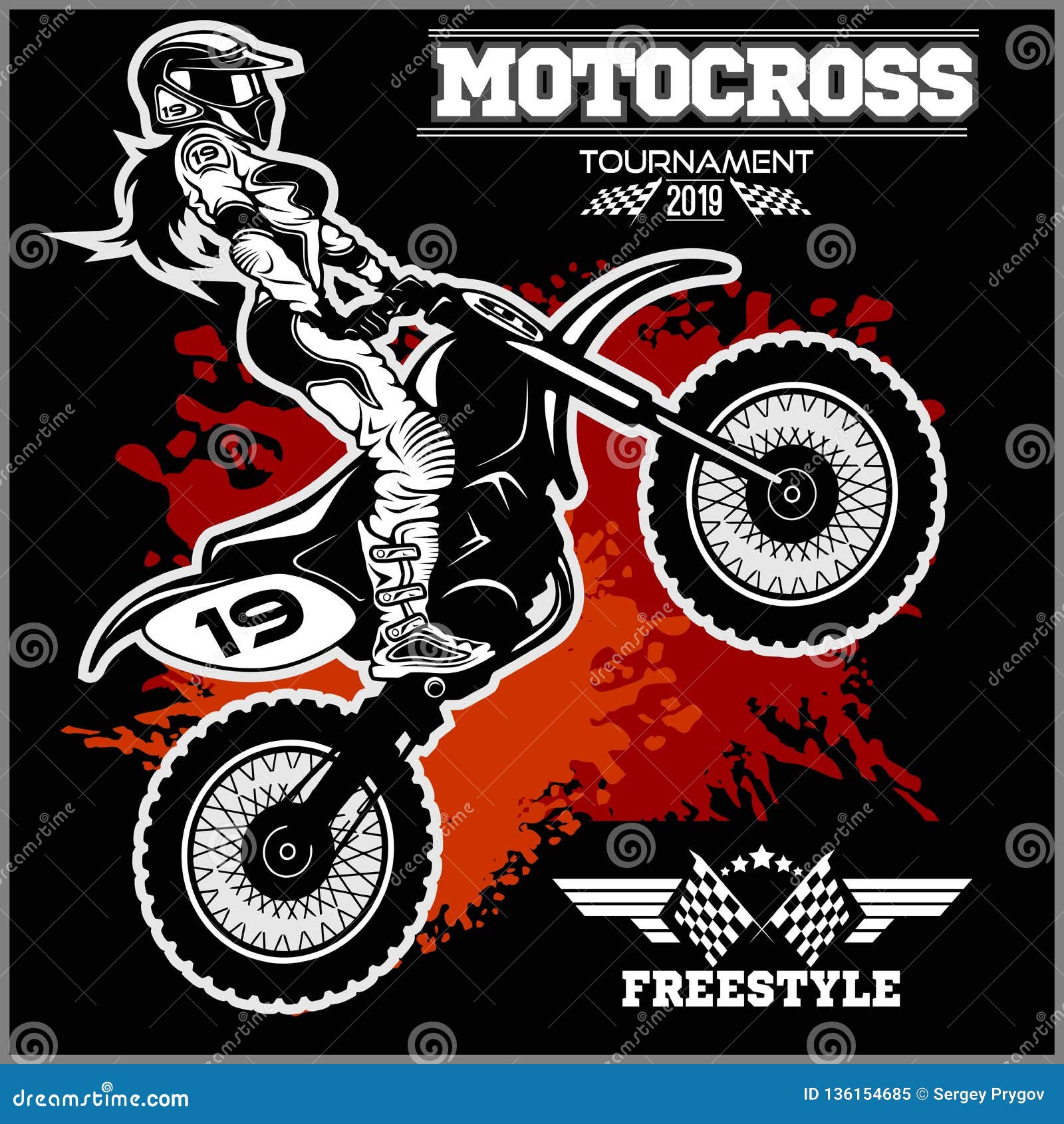 Female Motocross Vector Design Illustration - On Black Background Stock