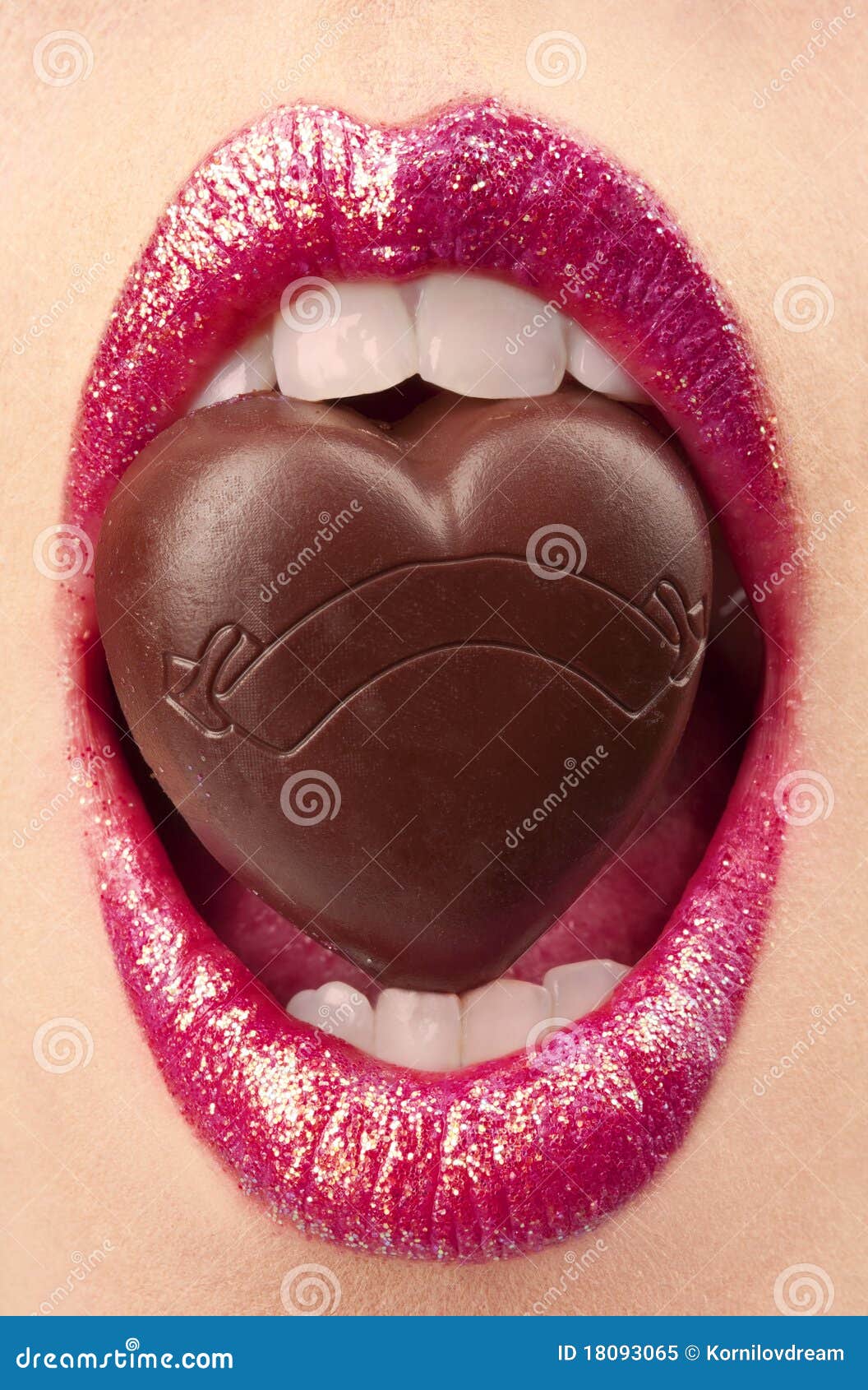 Female Mouth with Chocolate Candy Stock Image Image of cute