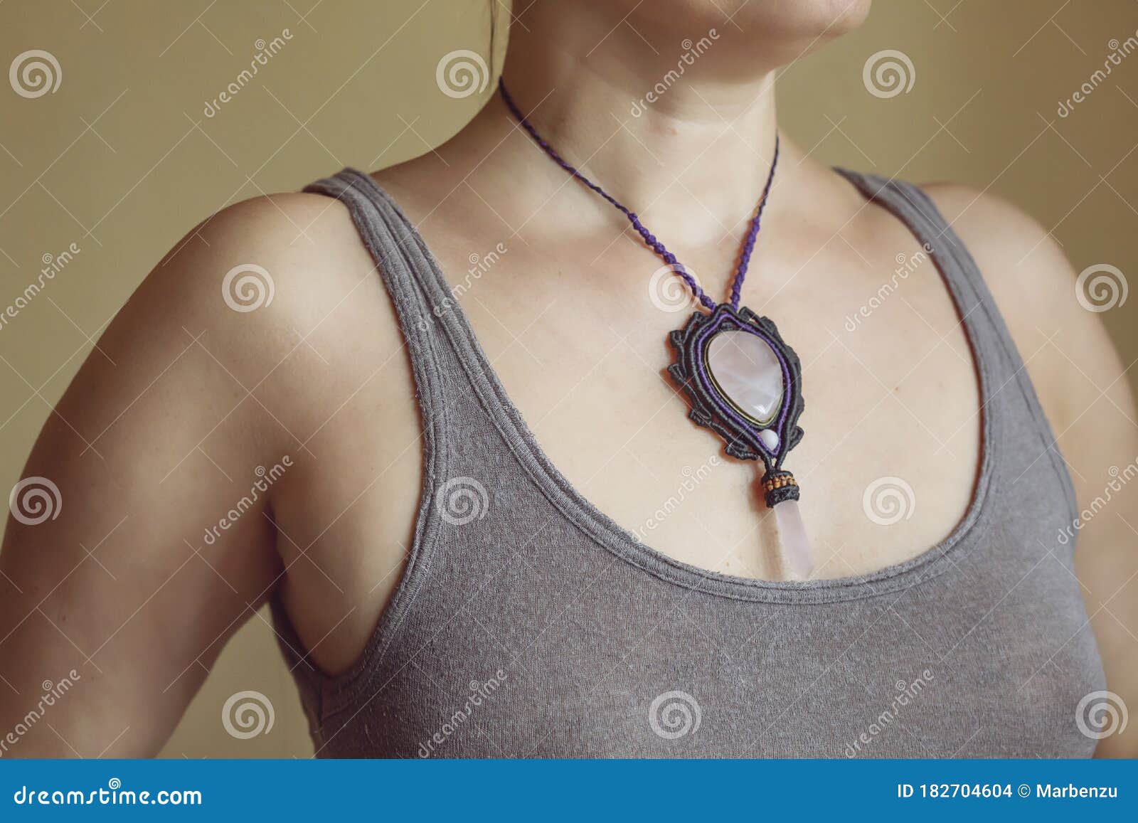 Neckline Wearing Elegant Necklace with Natural Mineral Gemstone Stock Photo  - Image of woman, boho: 182705378