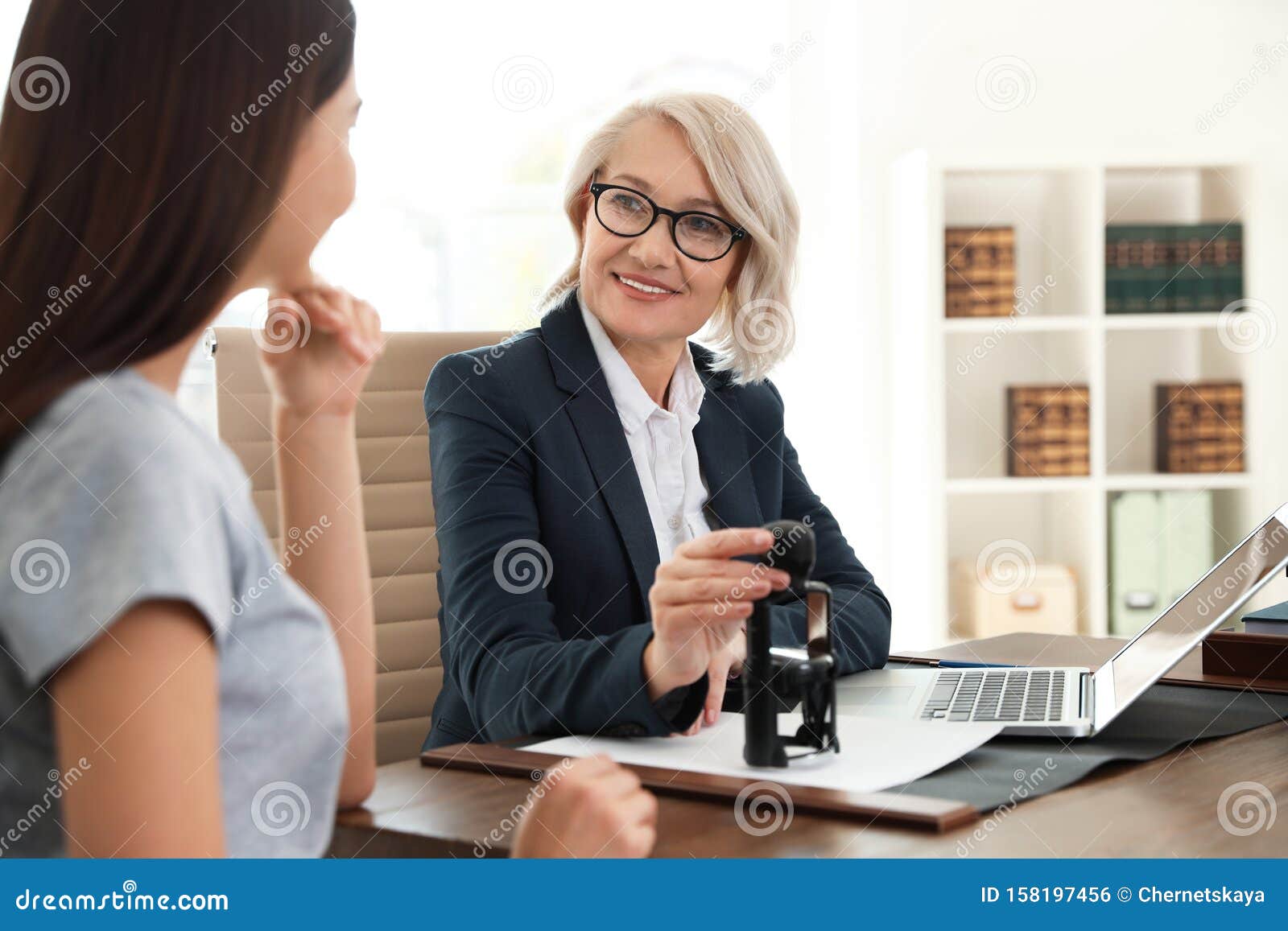 Female Notary Working with Client Stock Photo Image of inheritance