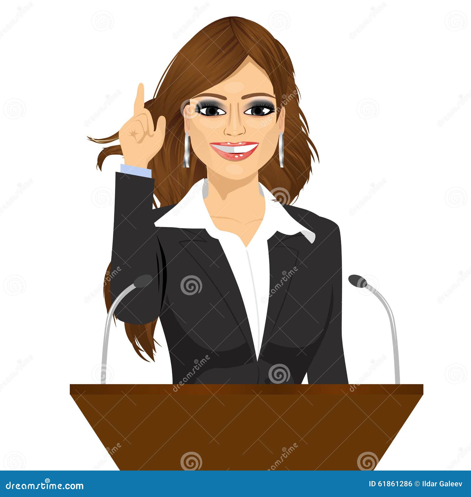 female orator standing behind a podium with microphones