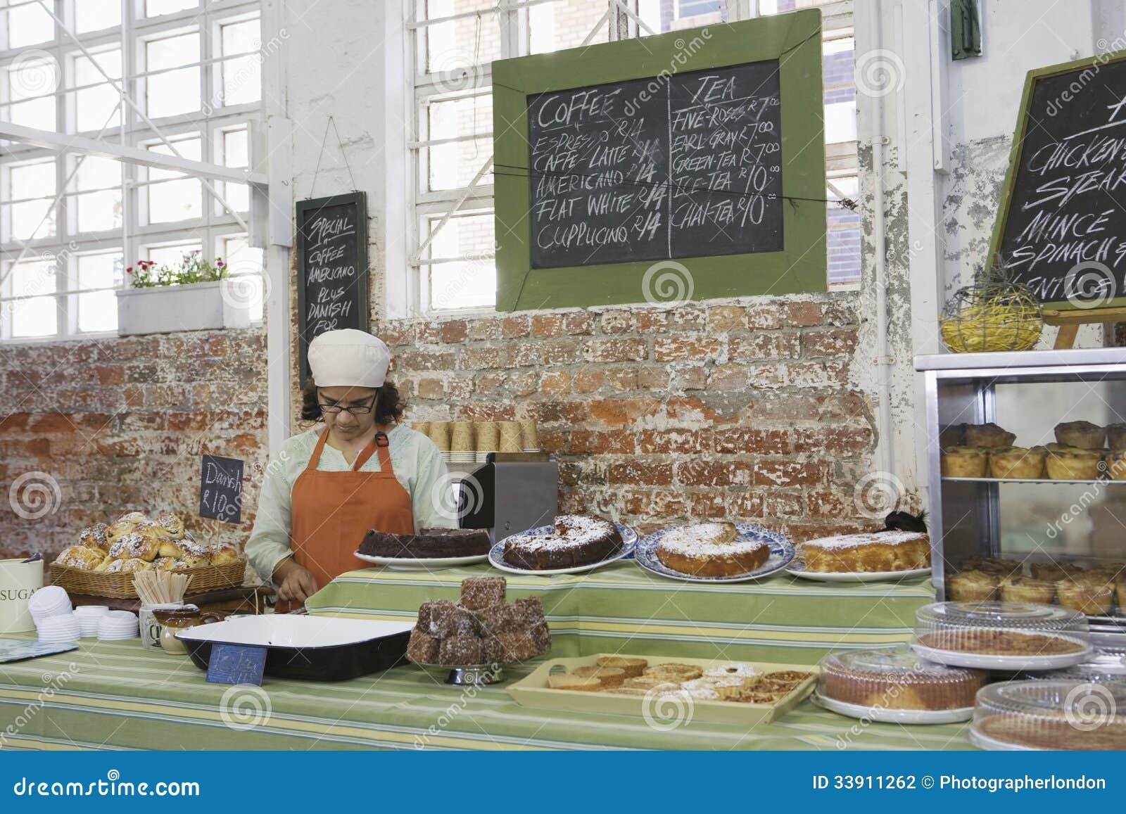 Female Owner Working in Cake Shop Stock Photo Image of menu, dessert 33911262