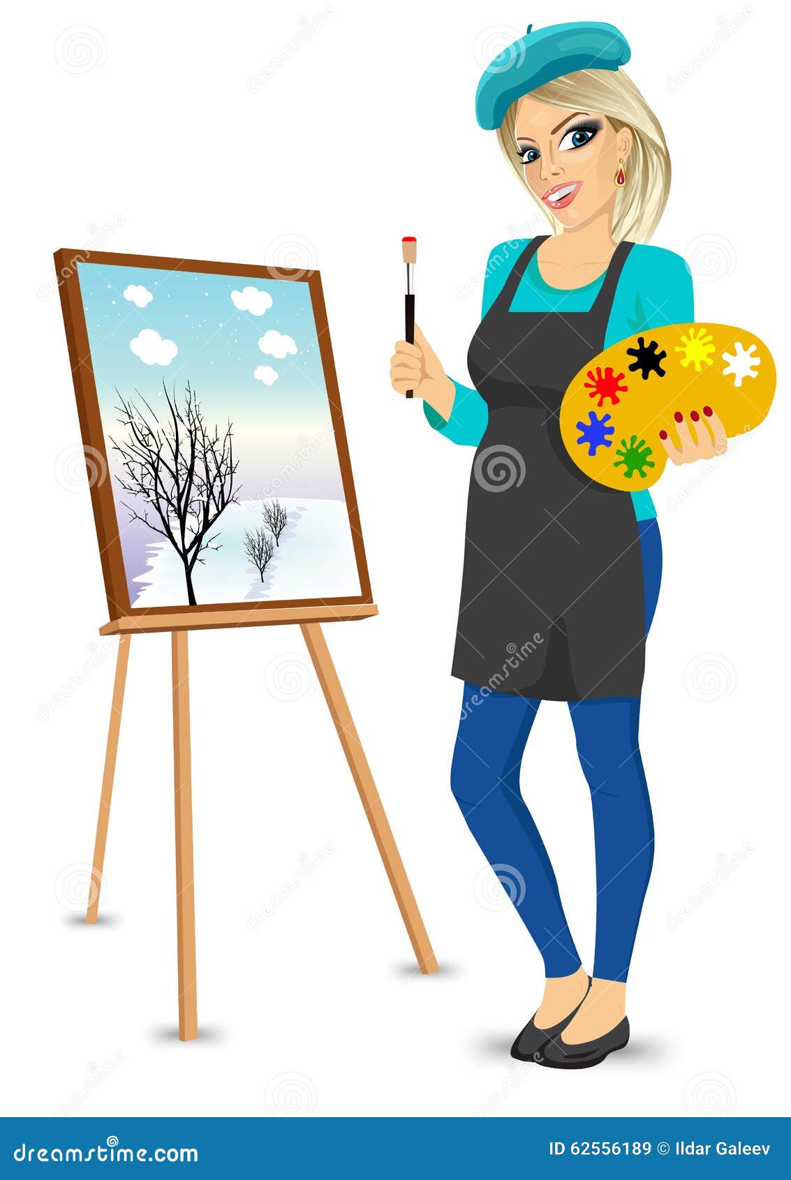 Female Painter Artist Holding Palette And Brush Stock 