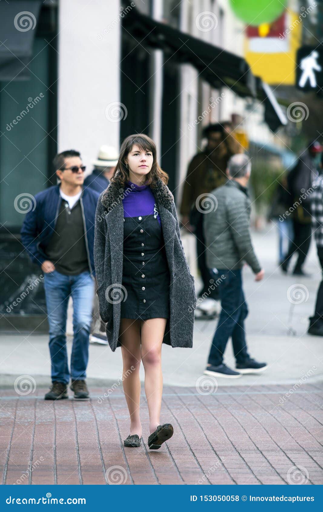 Female Pedestrian Walking at a Cross Walk in a City Stock Photo - Image ...
