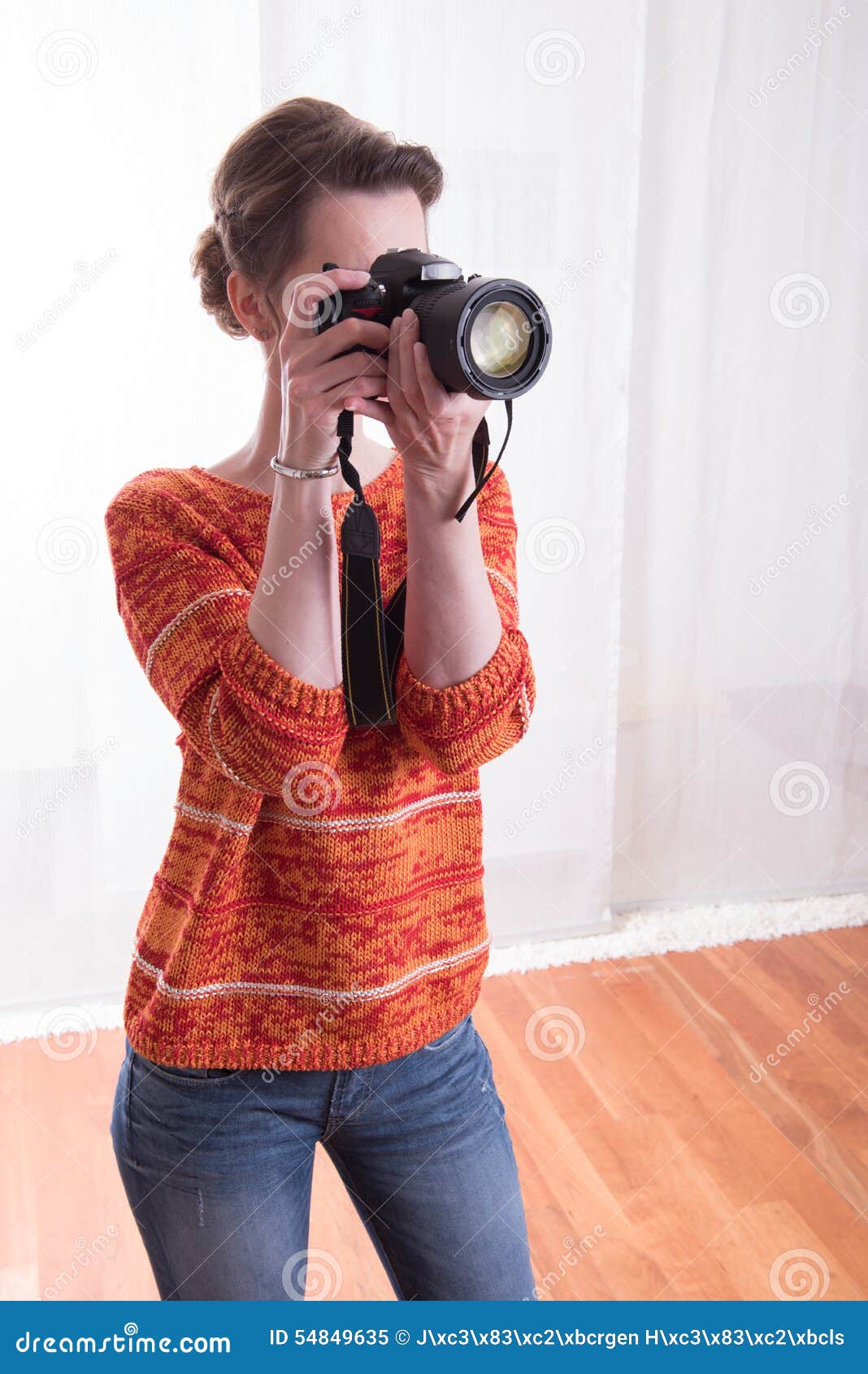Female Photographer in the Studio Taking Pictures Stock Image Image