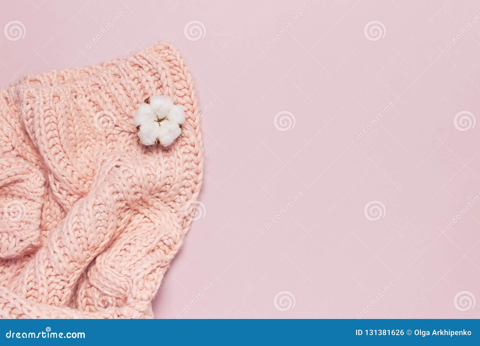 Female Pink Knitted Sweater Pullover and Flower of Cotton on Pastel ...