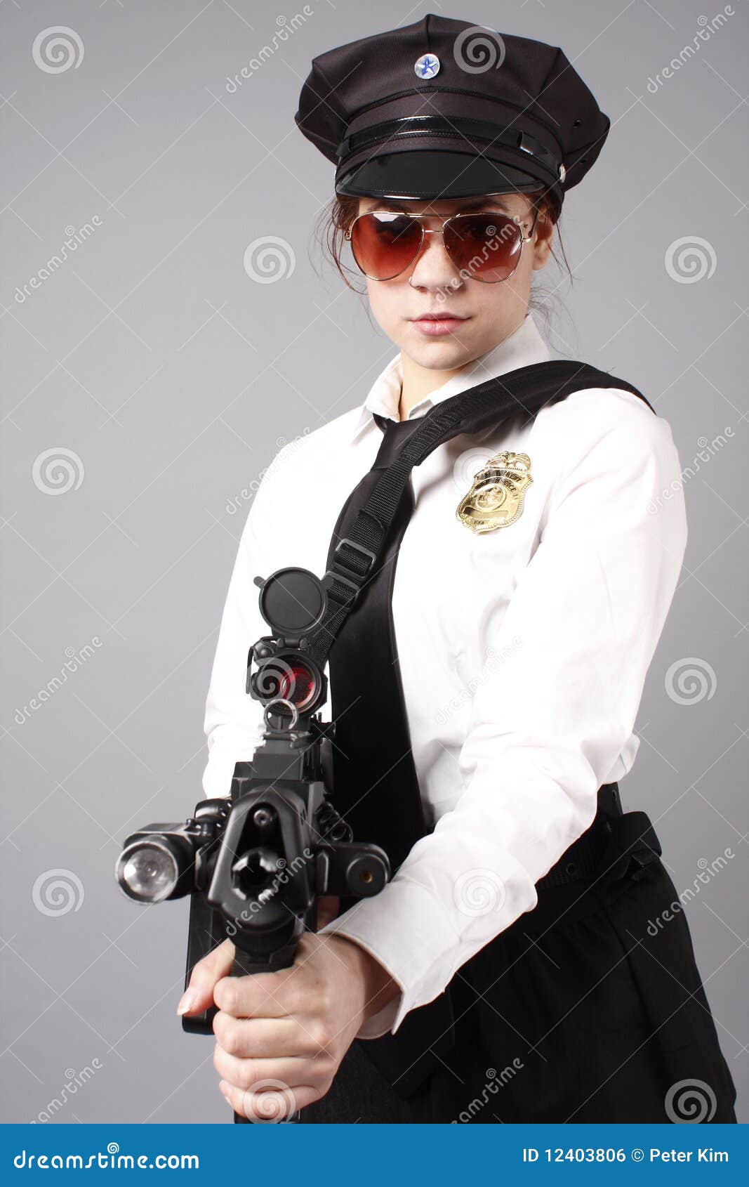 Female Police Officer With Gun Stock Photo - Image of uniform, female