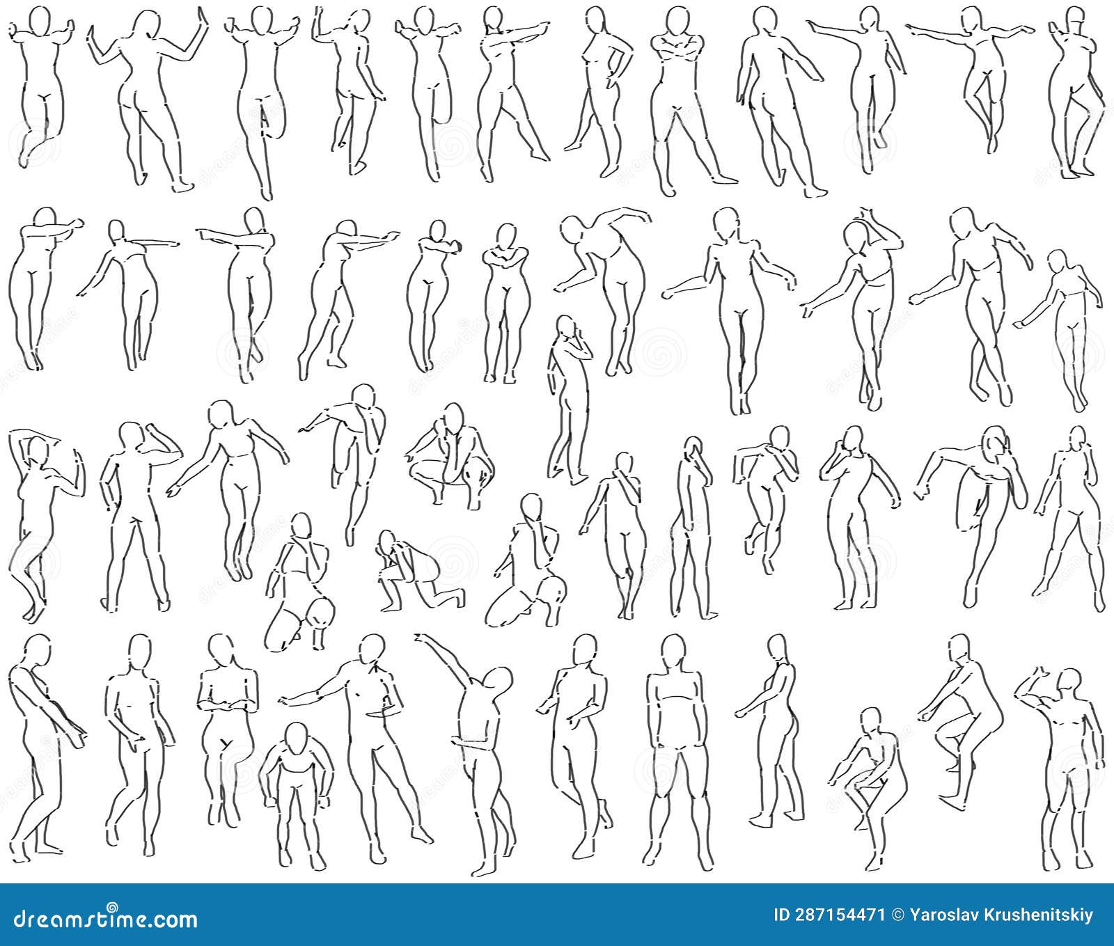 50 Female Poses (Expressive - 13) Digital Art Stock Illustration ...