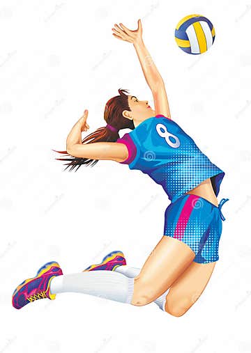 Female Professional Volleyball Player Jump Stock Illustration ...
