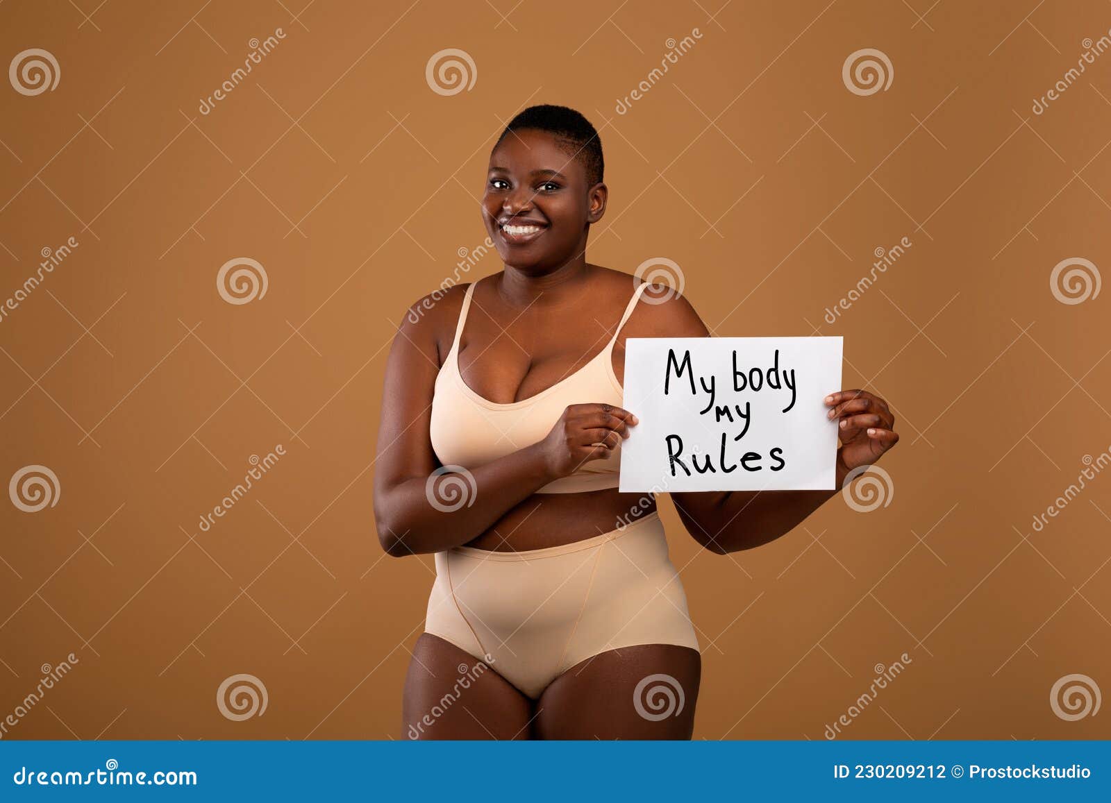 My Body My Rules. Curvy Black Woman in Underwear Posing Stock Photo - Image  of care, female: 230209212