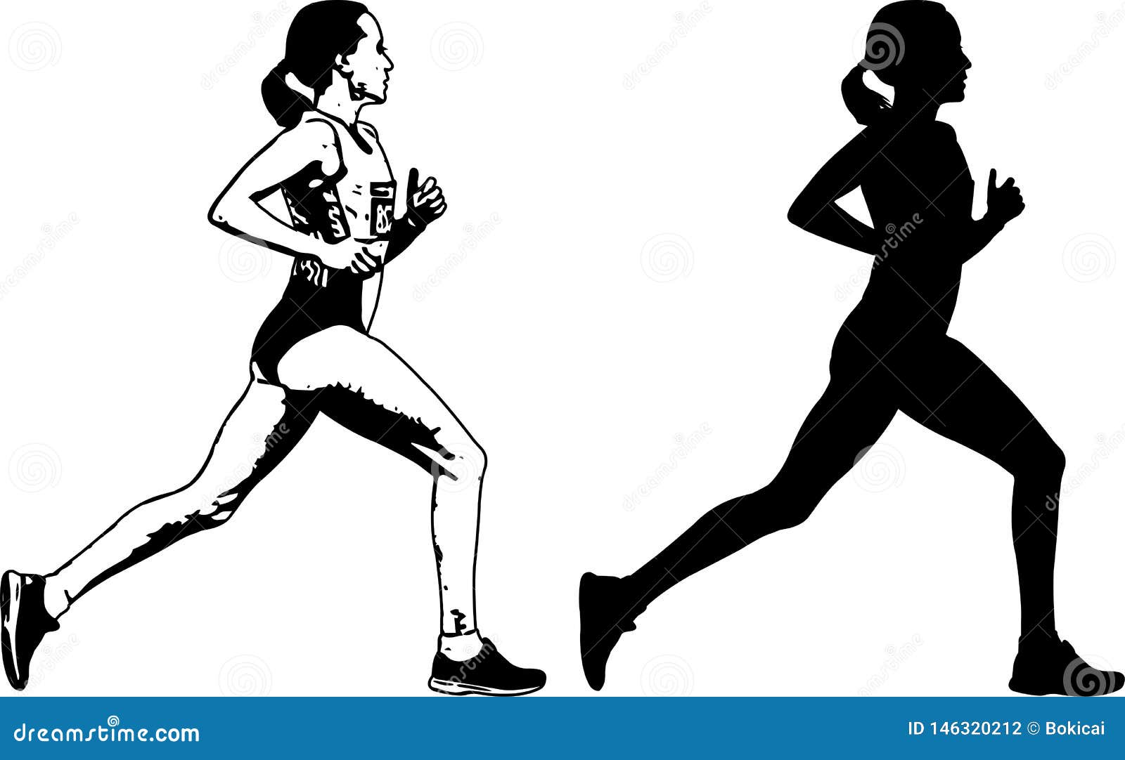 Download Female Runner Sketch And Silhouette Stock Vector - Illustration of activity, race: 146320212