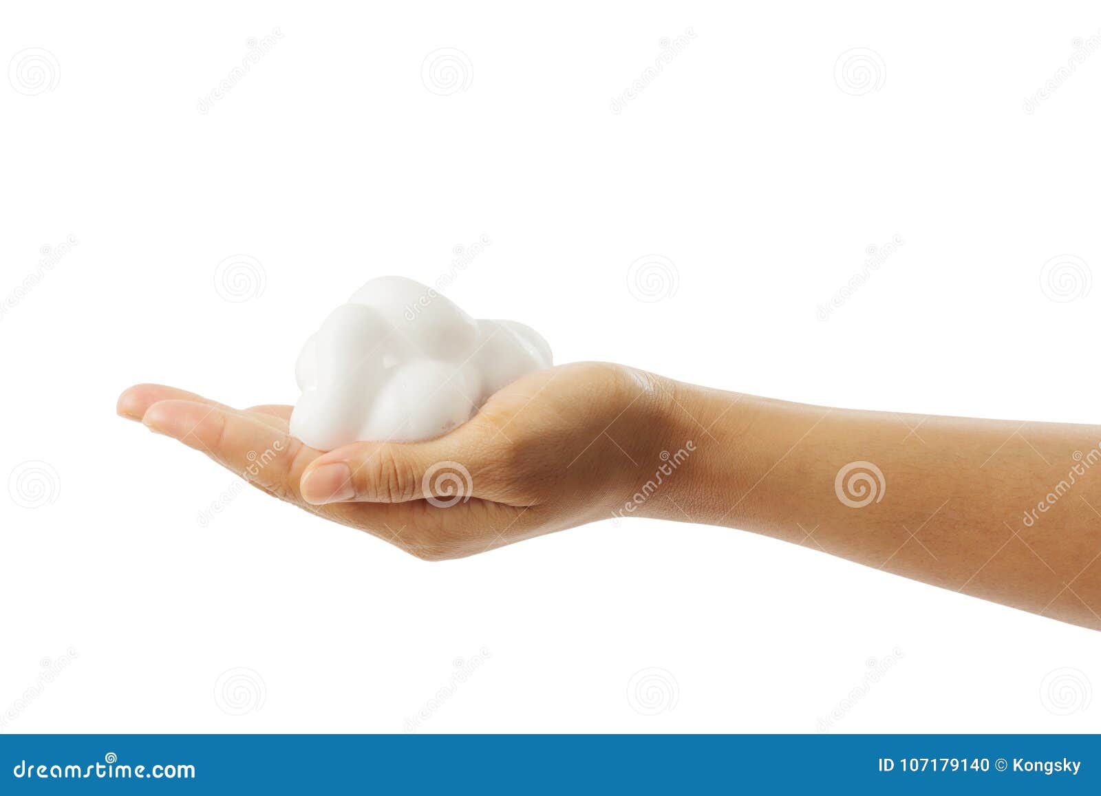 Female`s Hand with White Foam Isolated Clipping Path. Stock Photo