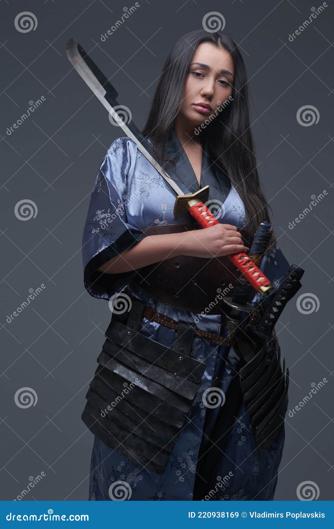Female Samurai Holding Katana On Her Shoulder Stock Image Image Of People Indoor 220938169