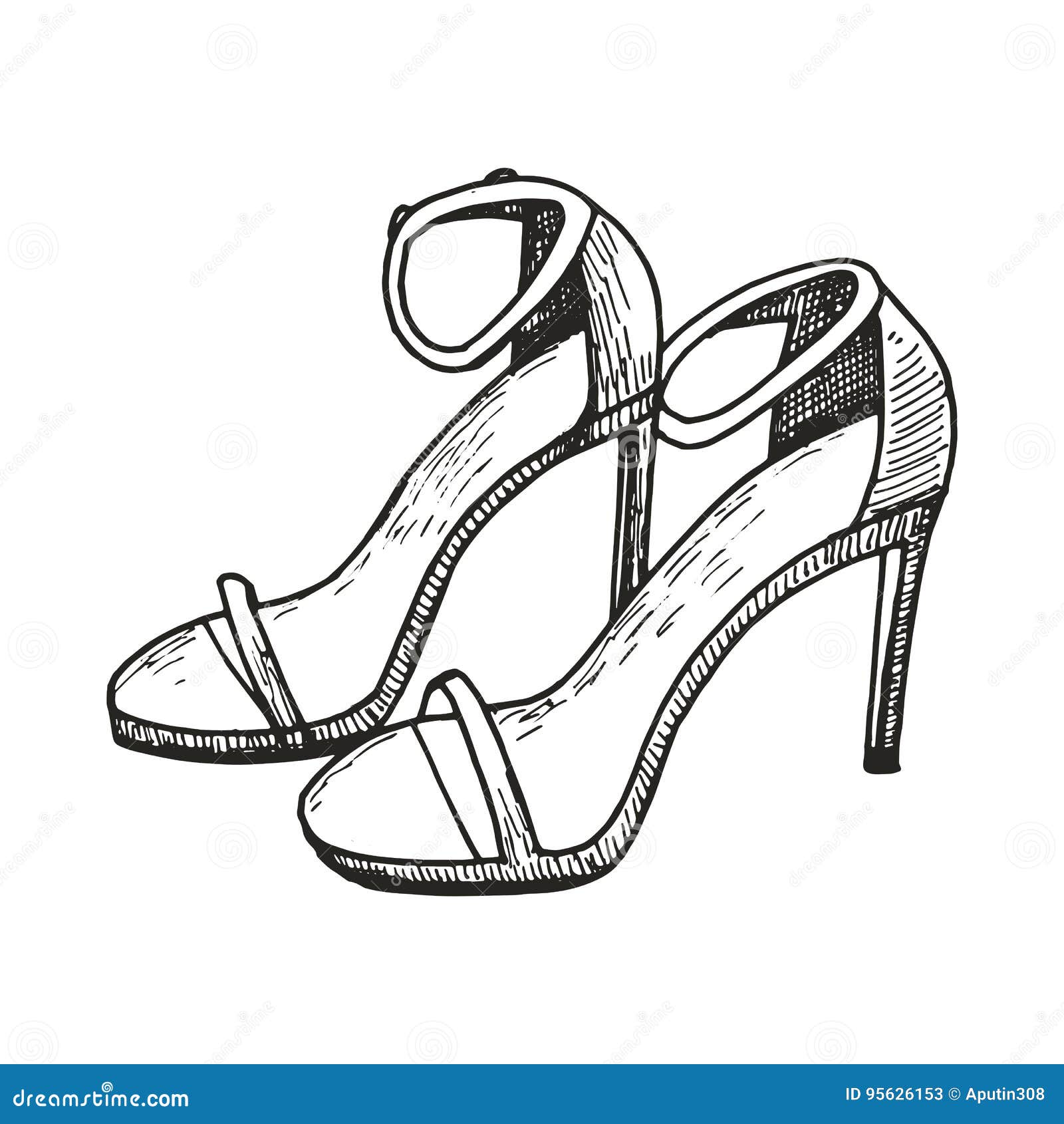 Female Sandals with Heels Drawing. Sketch Vector Illustration Stock