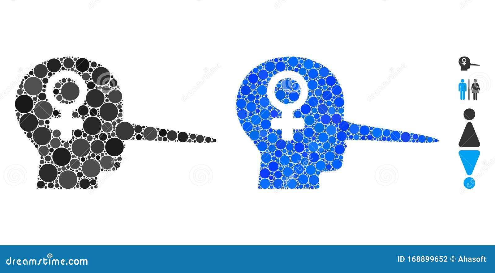 female scammer composition icon of spheric items