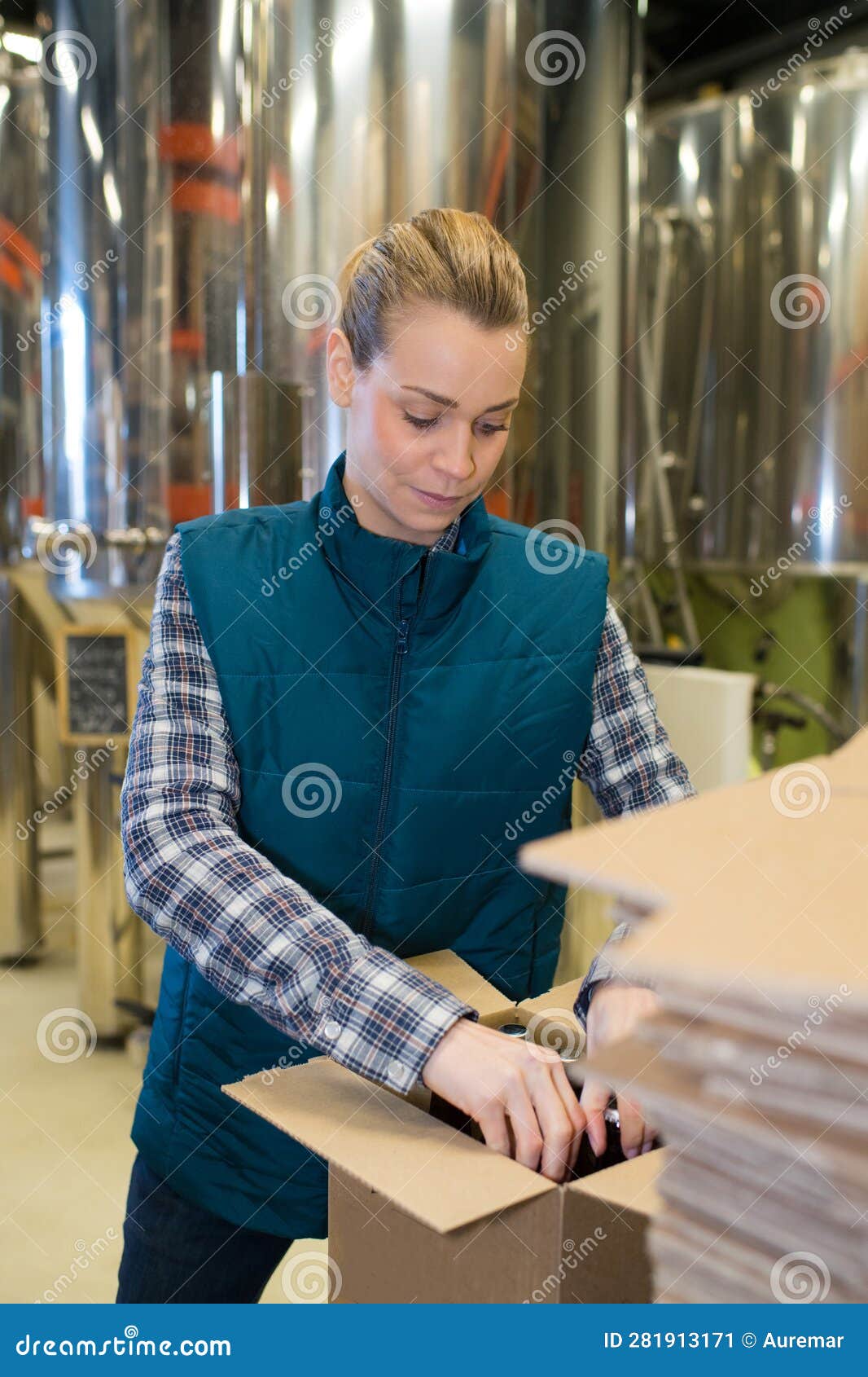 Female Sealing Cardboard Box in Warehouse Stock Image Image of worker