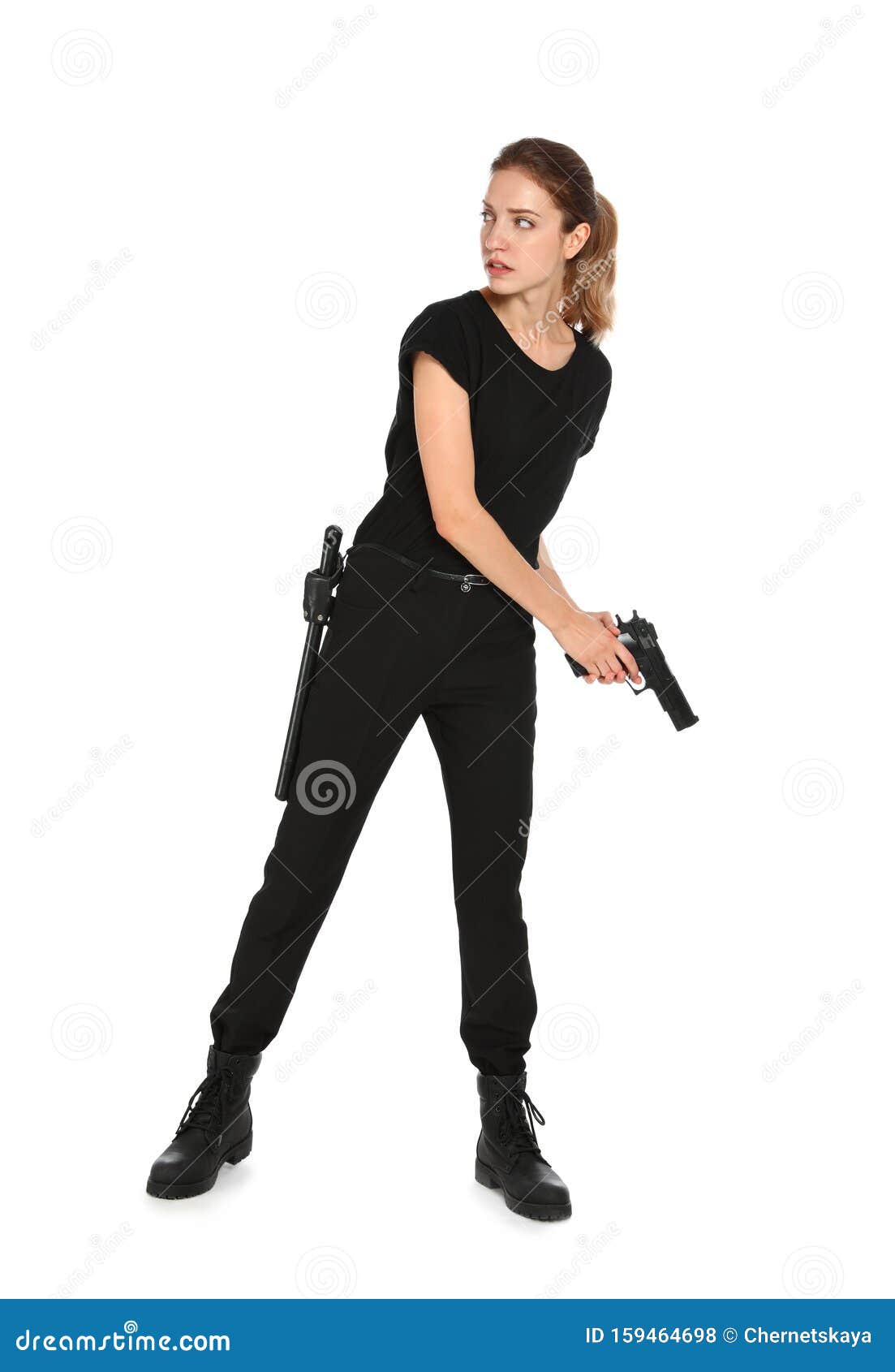 Female Security Guard In Uniform With Gun Stock Photo Image Of Person