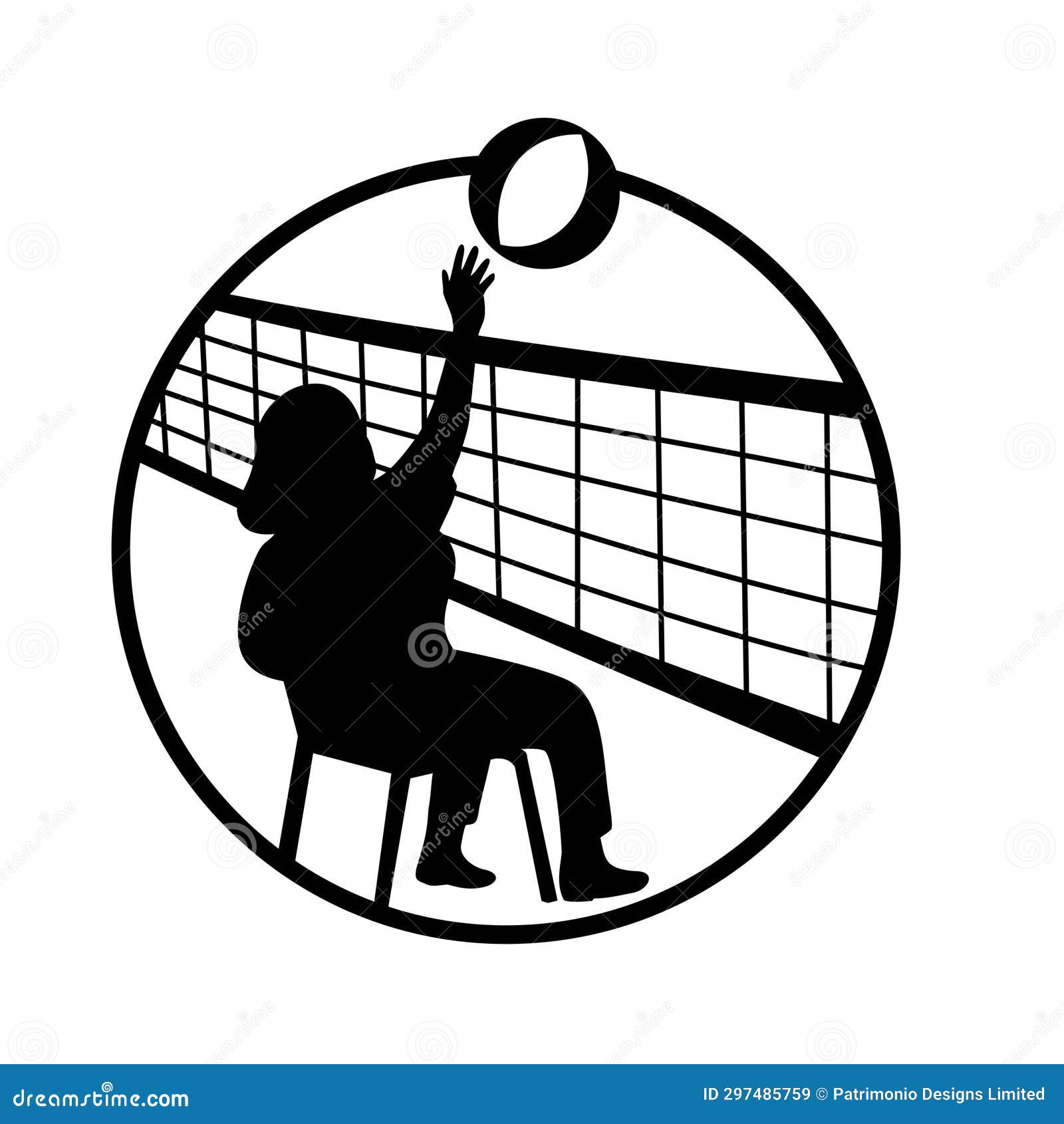 Female Senior Chair Volleyball Player Spiking Ball Over Net Circle ...