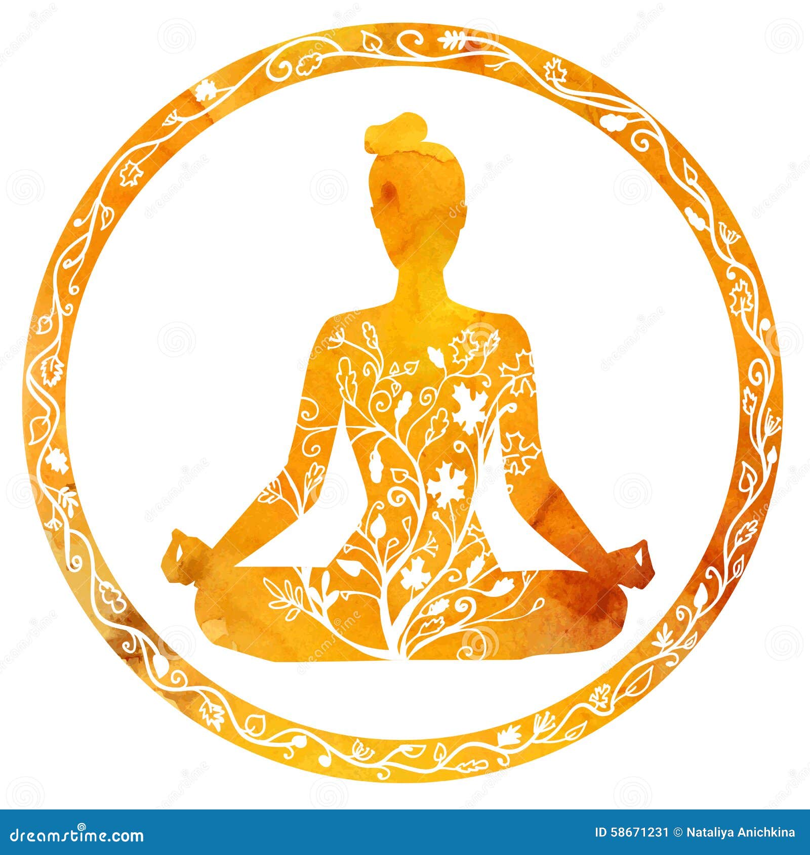 female silhouette in yoga lotus pose.