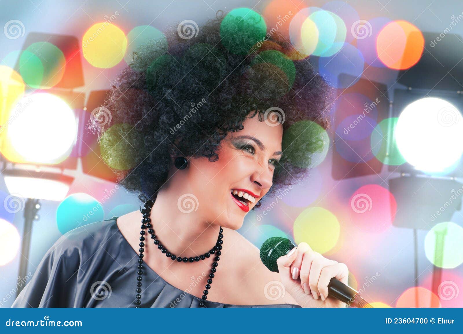 Female Singer in Karaoke Club Stock Photo Image of facial, karaoke