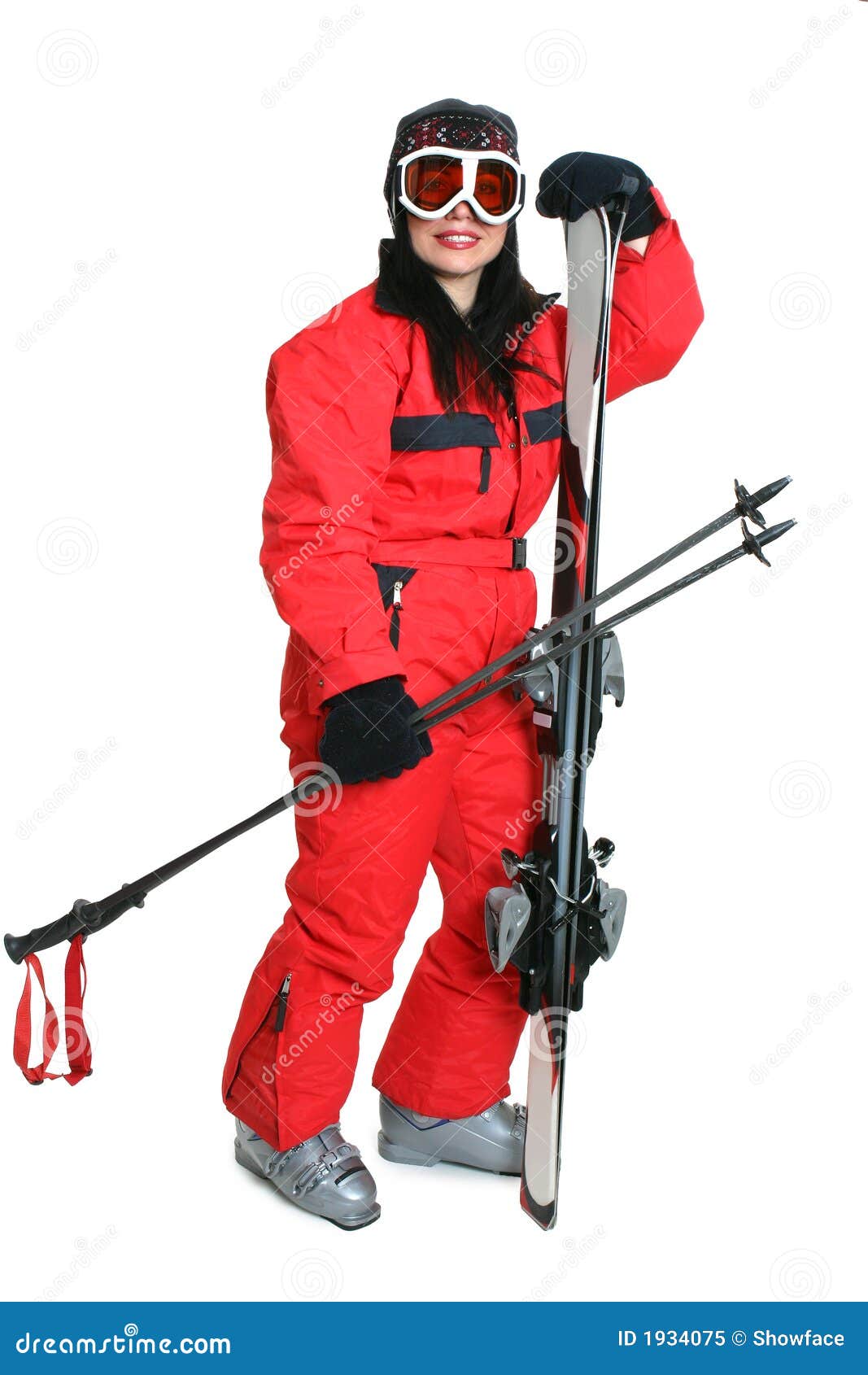 Female Skier in Red Ski Suit Stock Image Image of adult, female 1934075