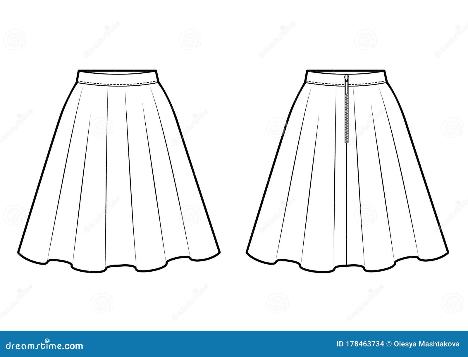 Female Skirt Vector Template Isolated on a White Background. Front and Female Skirt Vector Template Isolated on a White Background. Front and