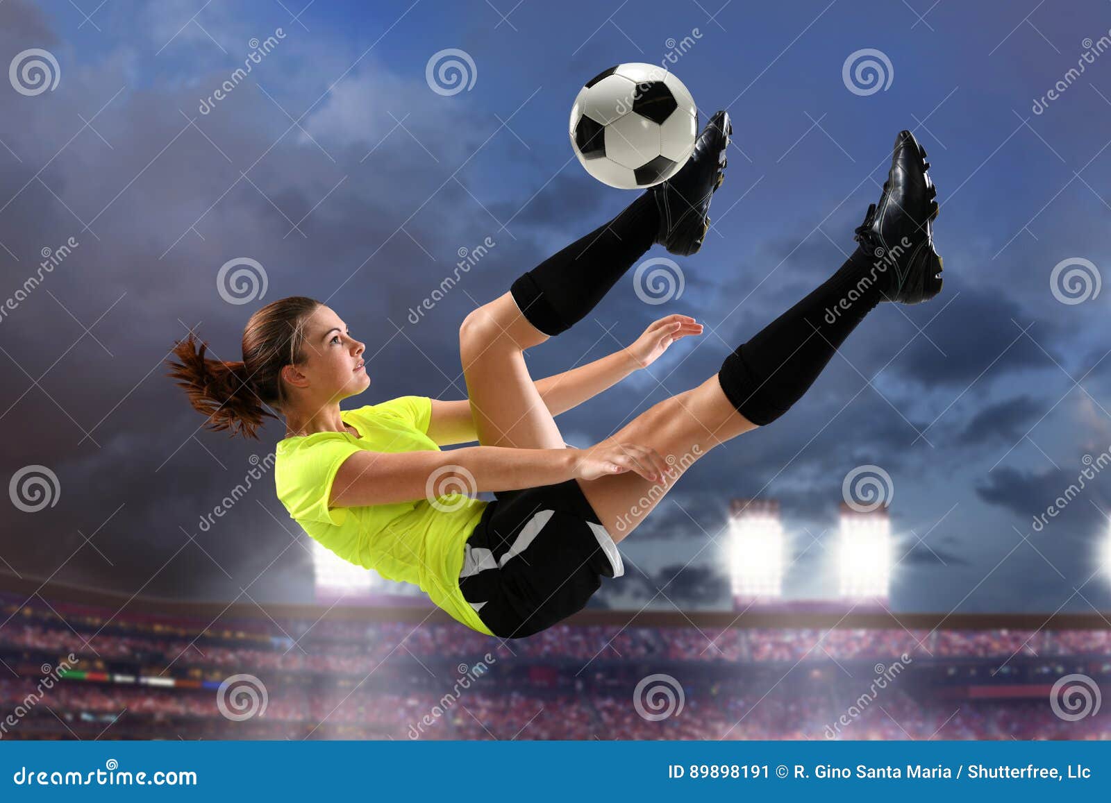 Female Soccer Player Performing Bicycle Kick Stock Image Image of