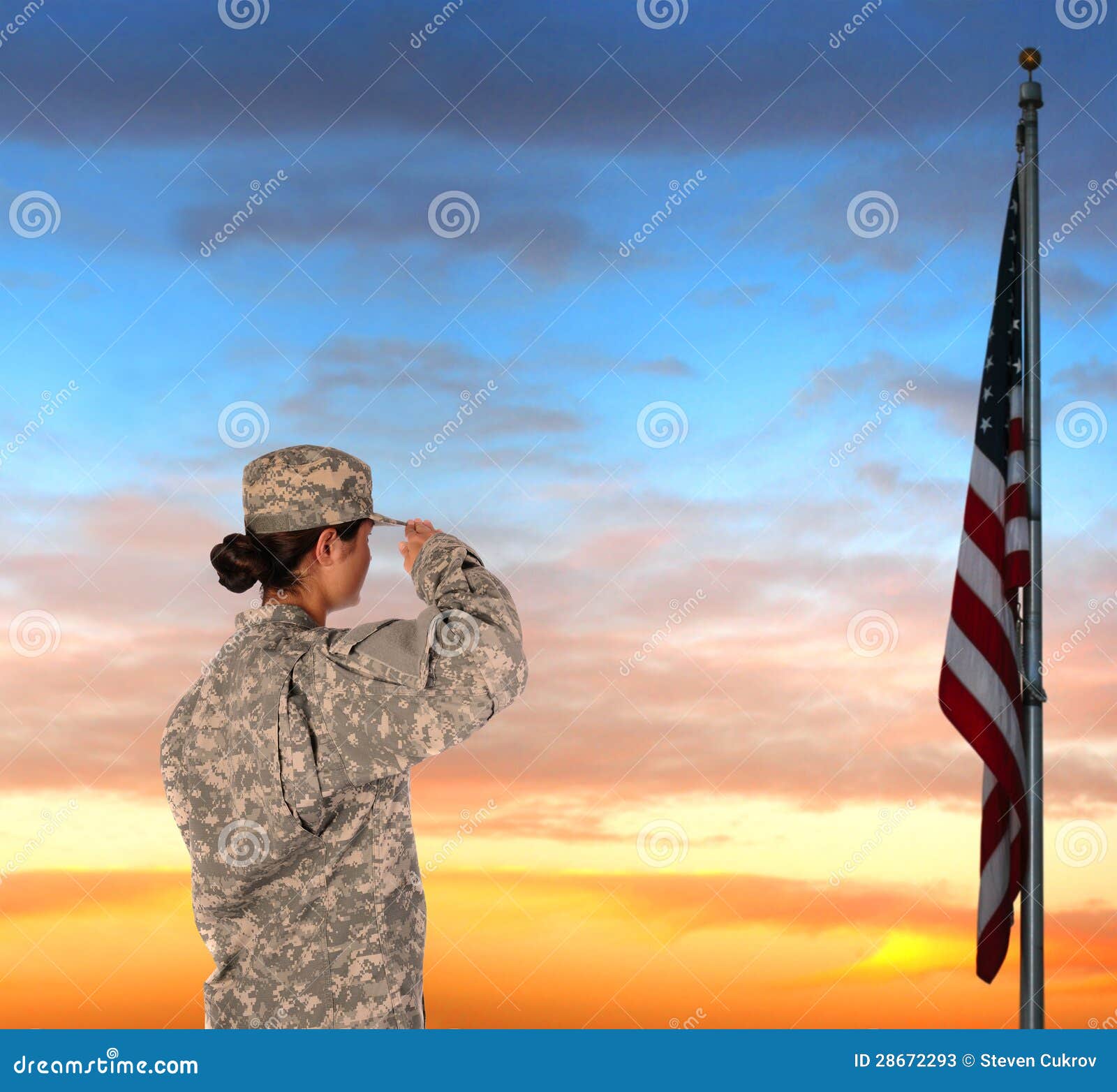 Female Soldier Saluting Flag Stock Image Image 28672293