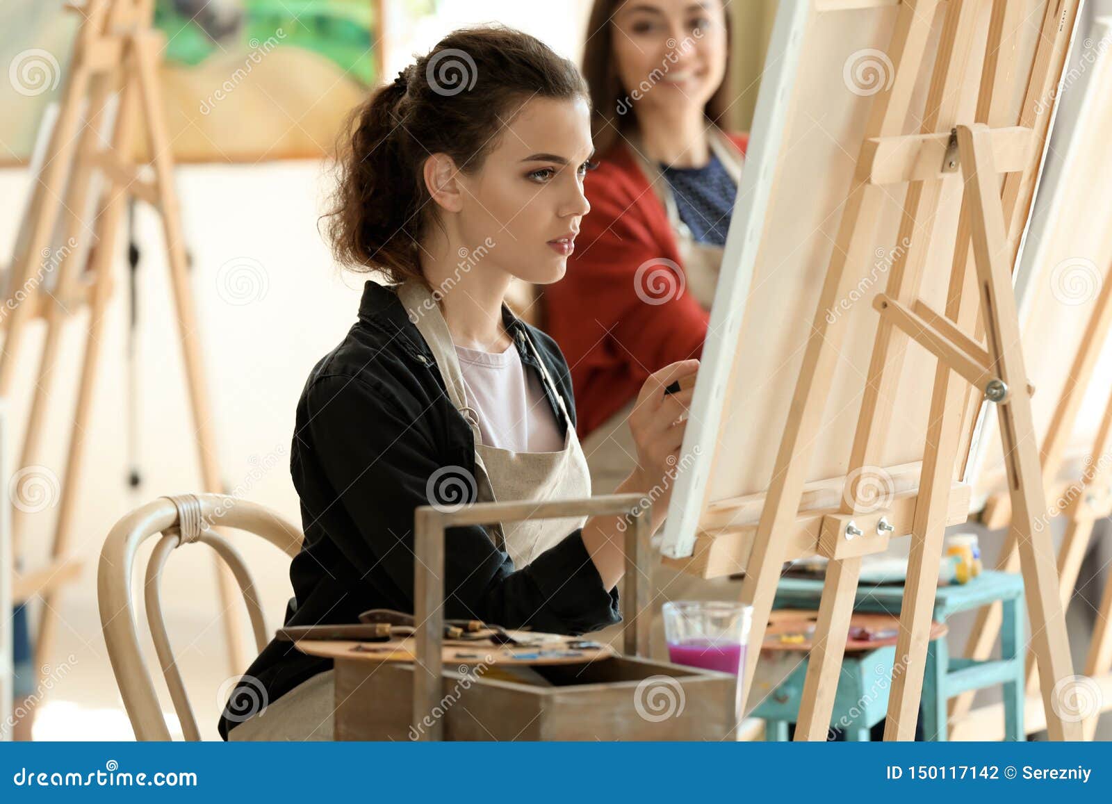 Female Student during Classes in School of Painters Stock Photo Image