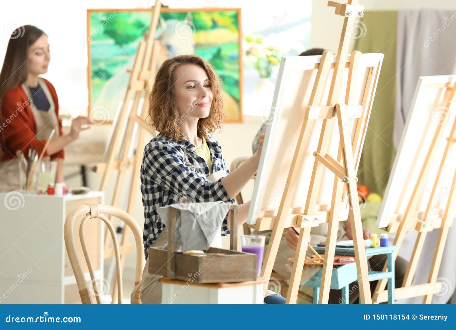 Female Student during Classes in School of Painters Stock Photo Image