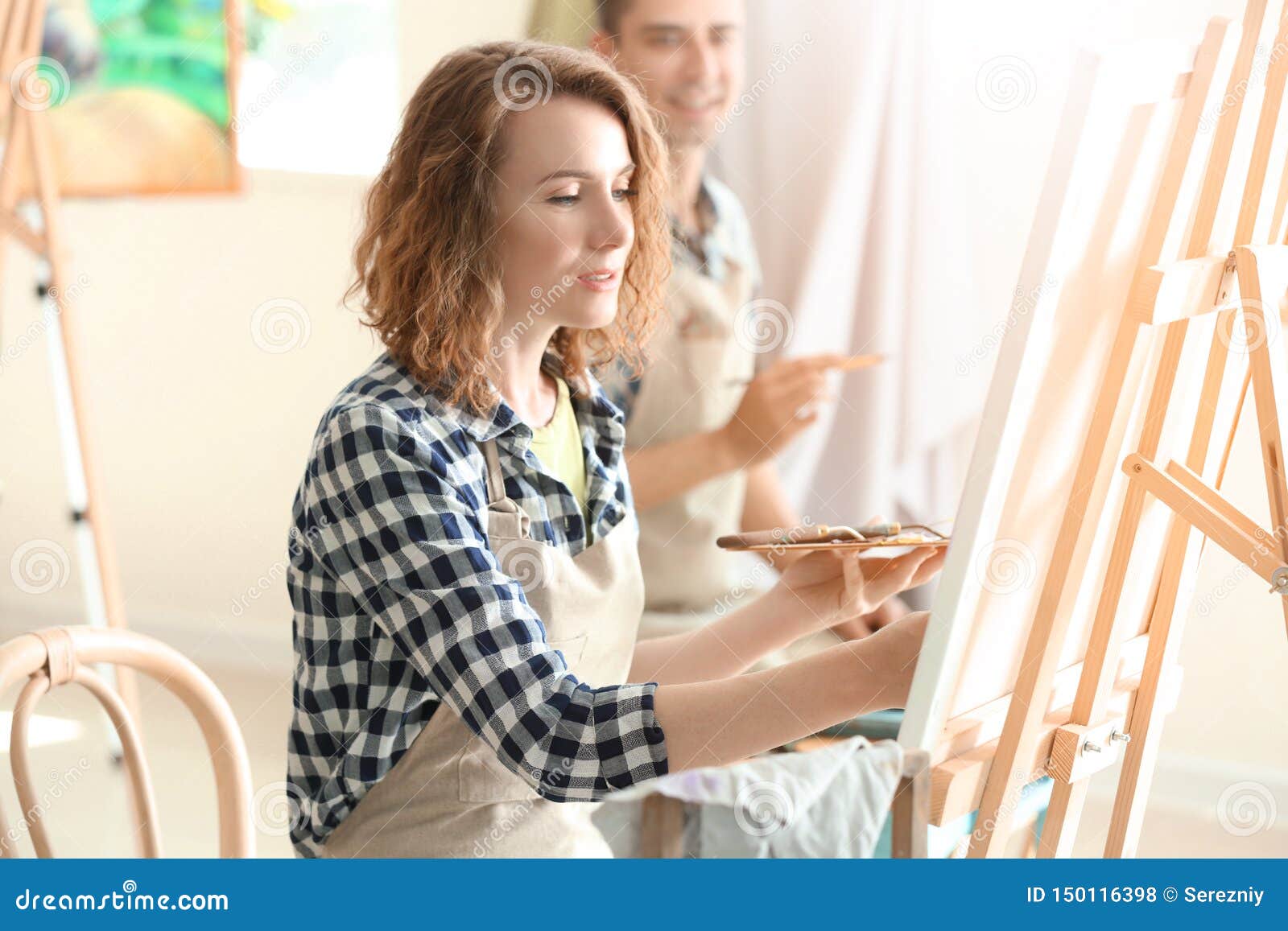 Female Student during Classes in School of Painters Stock Photo Image