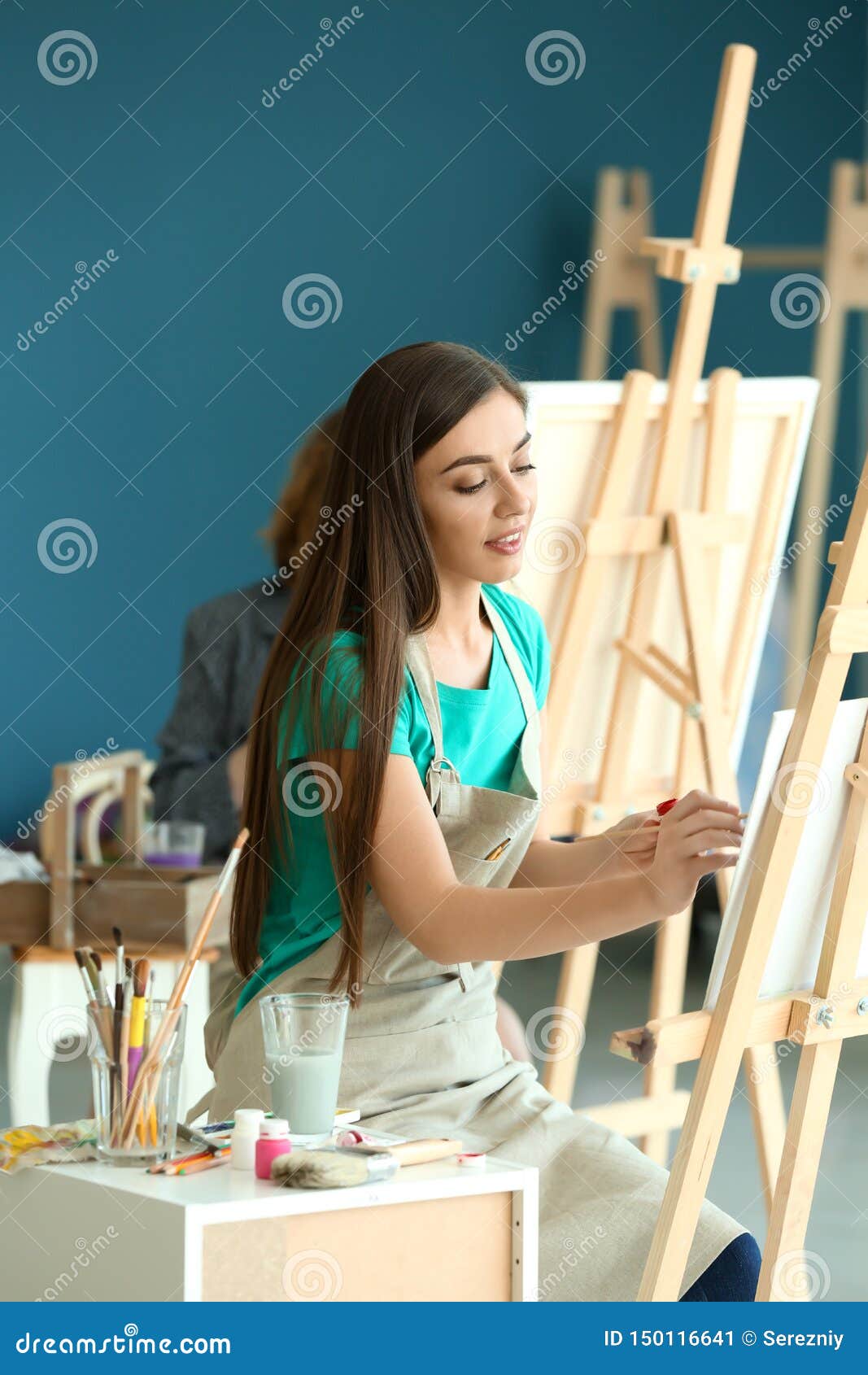 Female Student during Classes in School of Painters Stock Image Image