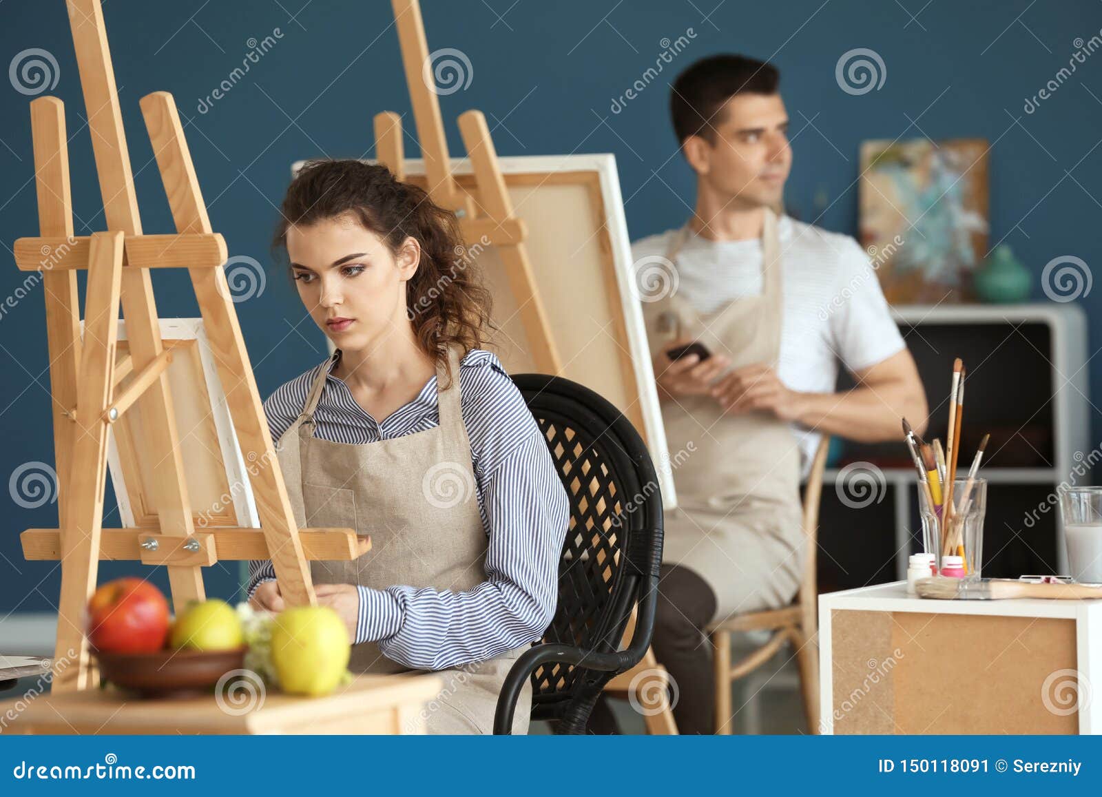 Female Student during Classes in School of Painters Stock Image Image