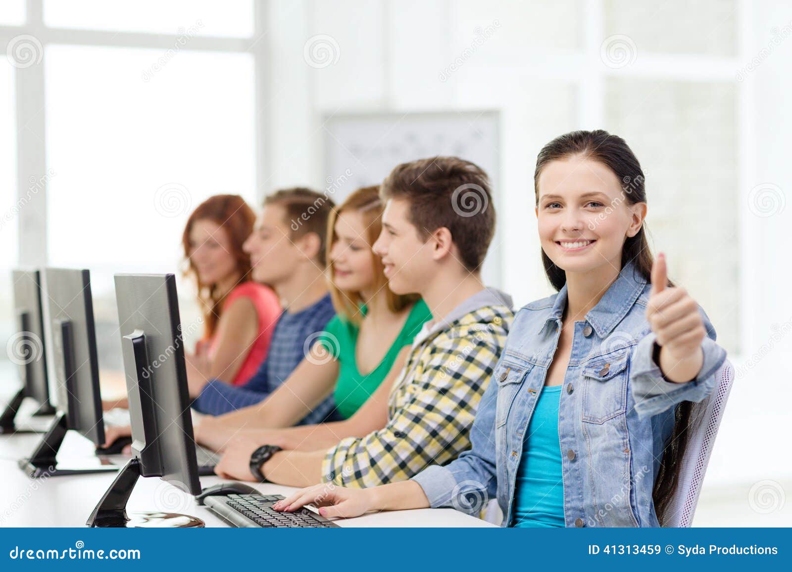 Female Student with Classmates in Computer Class Stock Image - Image of  education, looking: 41313459