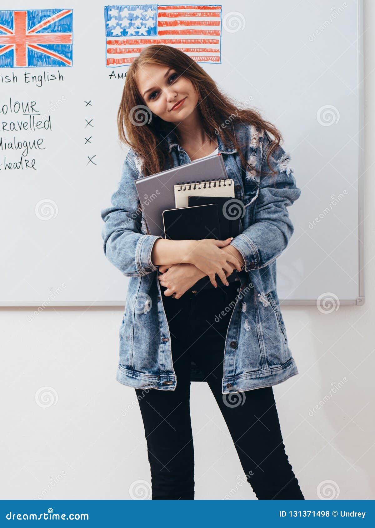 Female Student Looking at Camera. English Language School. Stock Photo