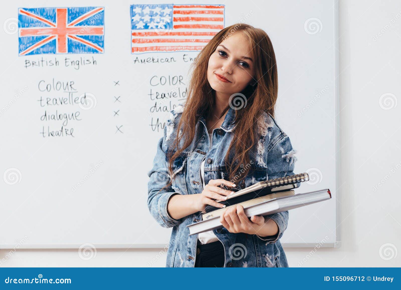 Female Student Looking at Camera. English Language School. Stock Photo