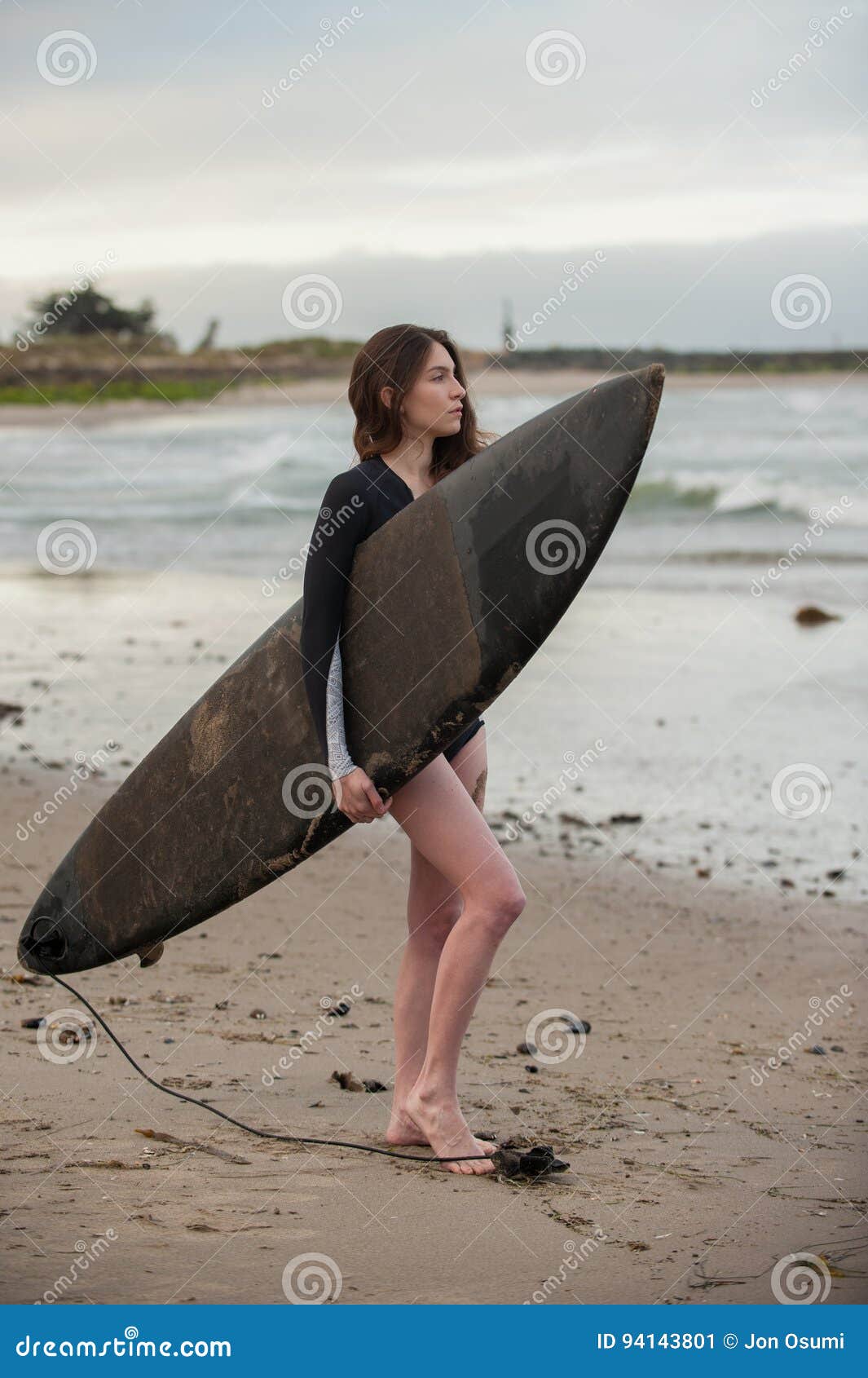 Female Surf Girl Looking At Small Waves Stock Image Image Of Sultry