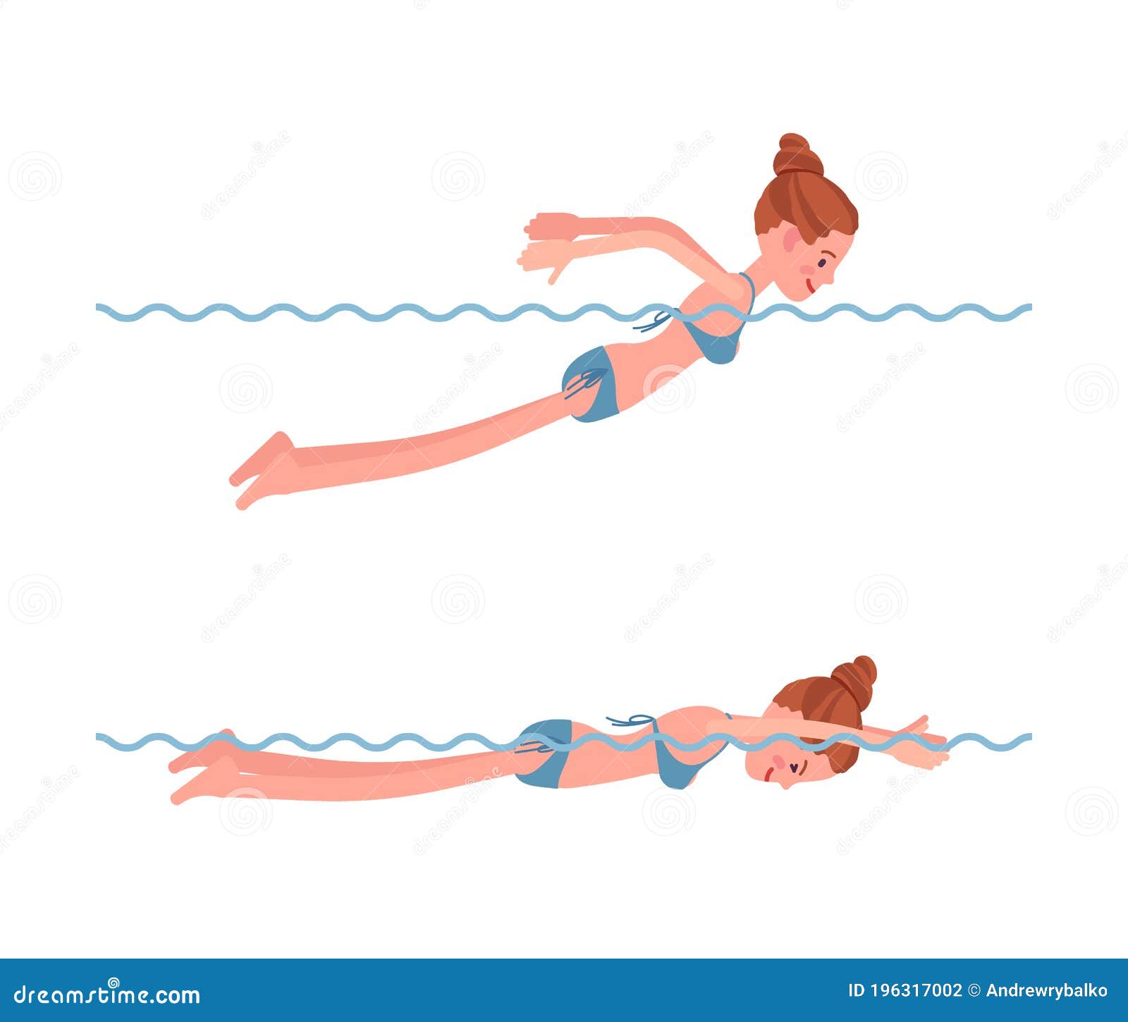 Female Swimmer in Butterfly Swimming Style Set Stock Vector