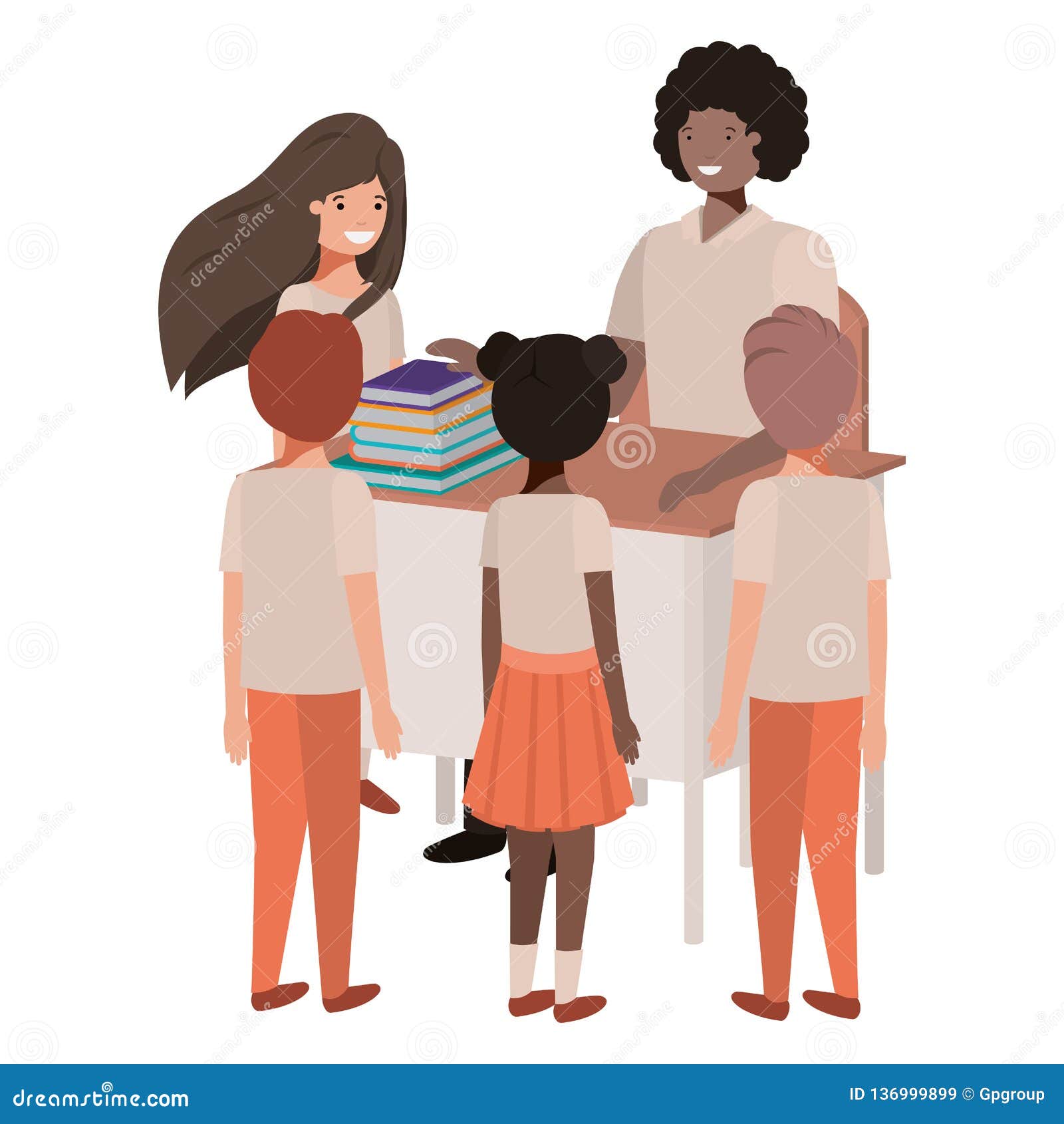 Female Teacher Black In The Classroom With Students Stock Vector