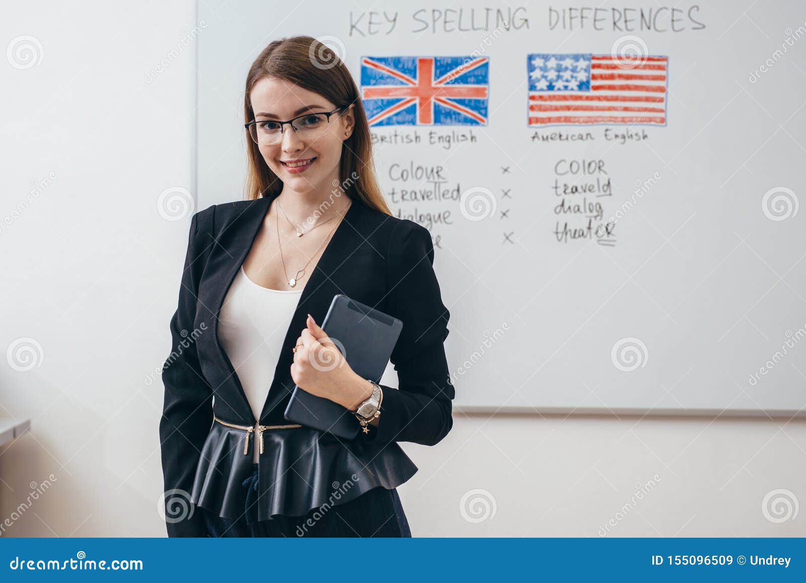 Female Teacher Looking at Camera. English Language School. Stock Image