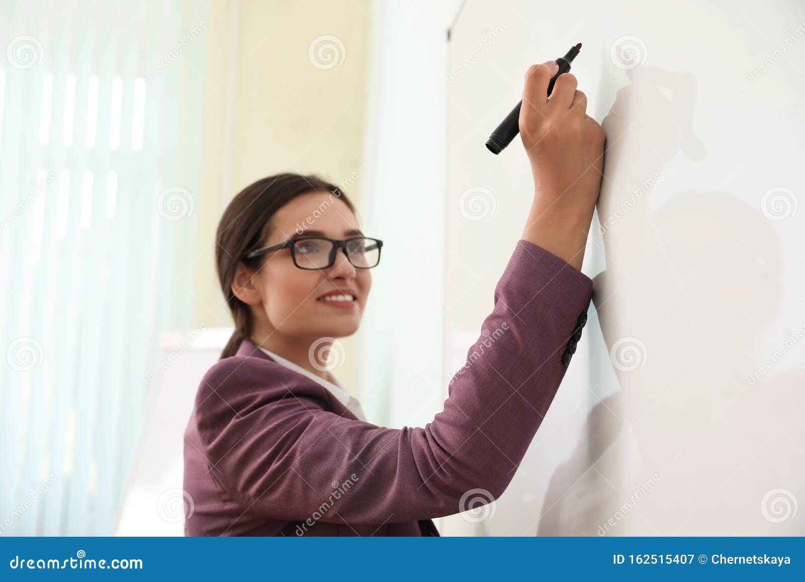 Female Teacher Writing On Whiteboard Stock Image Image Of Caucasian Room 162515407
