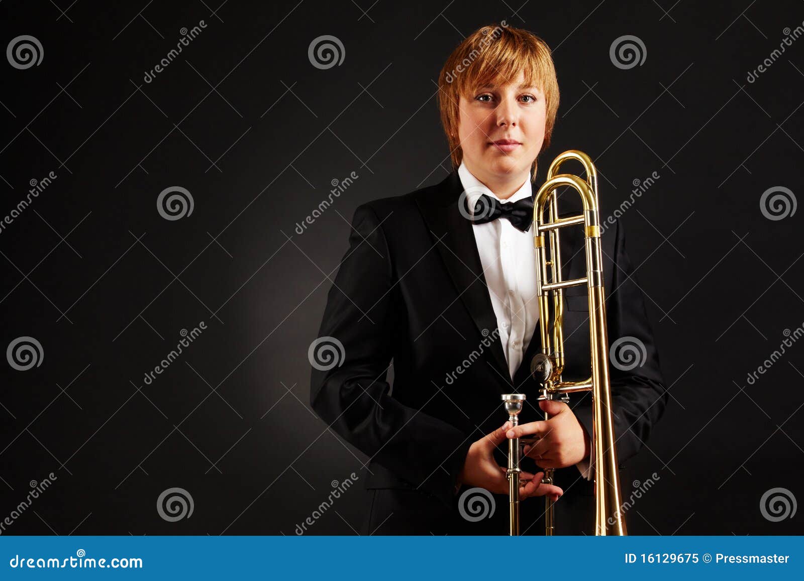 Female with trombone stock image. Image of person, musician 16129675
