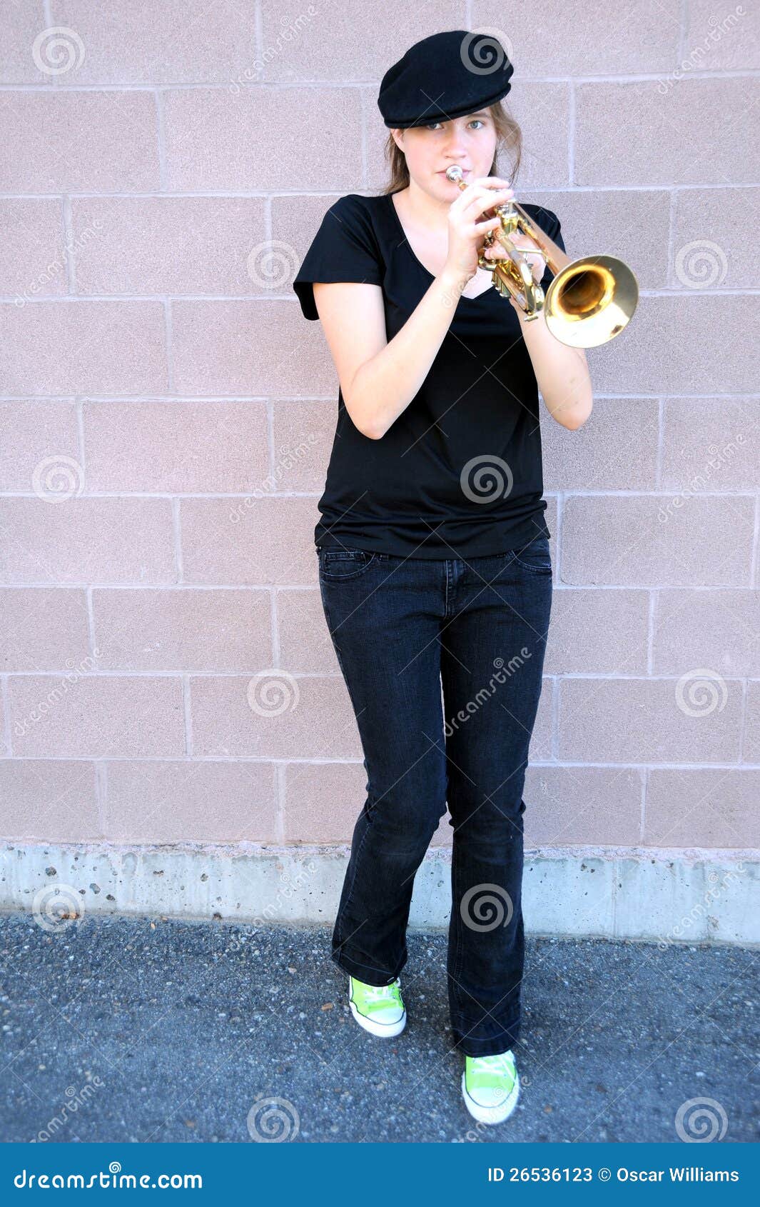 Female trumpet player. stock image. Image of practice 26536123