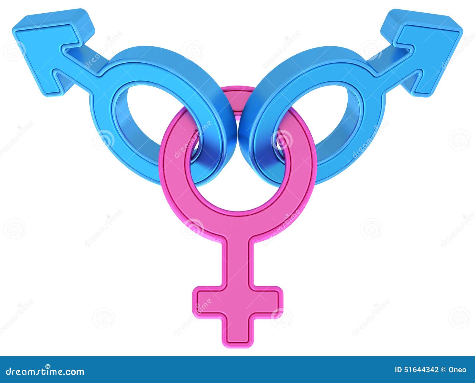 Female And Two Male Gender Symbols Chained Together On