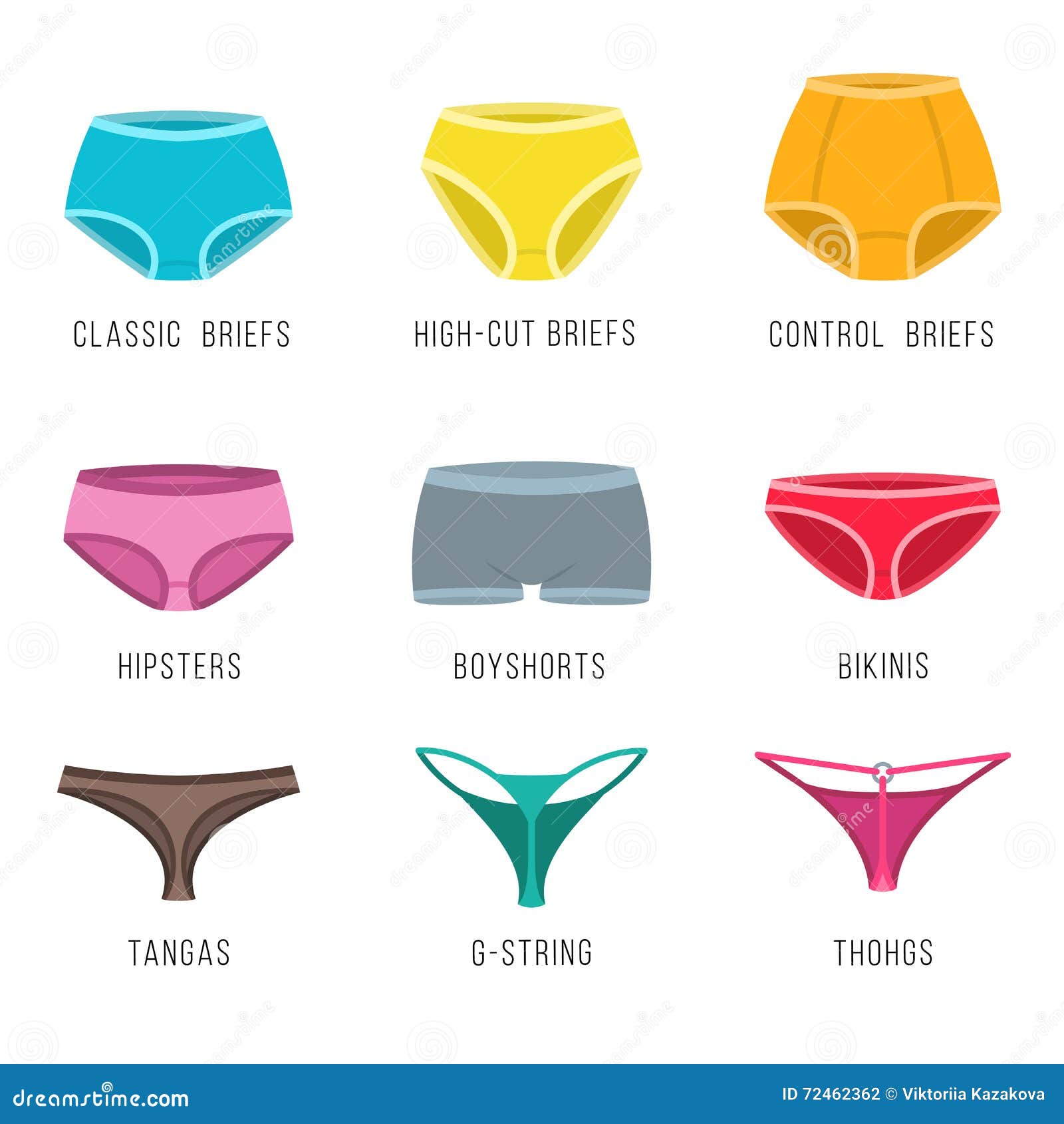 Types of womens panties front and behind view Vector Image