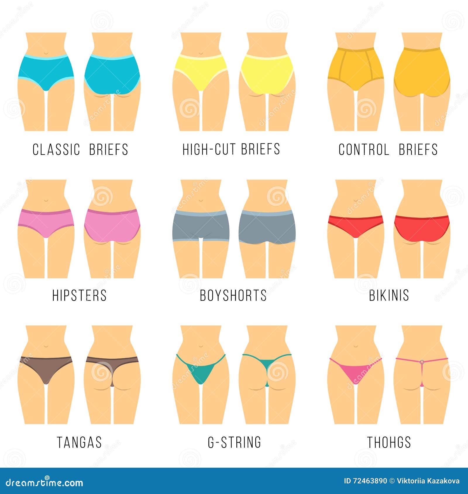 Vektorová grafika „Various types of women panties, back and front