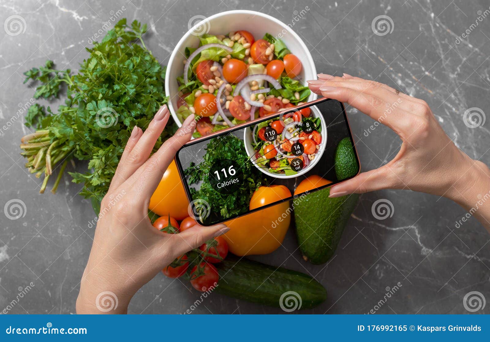 female using dieting app on a smartphone